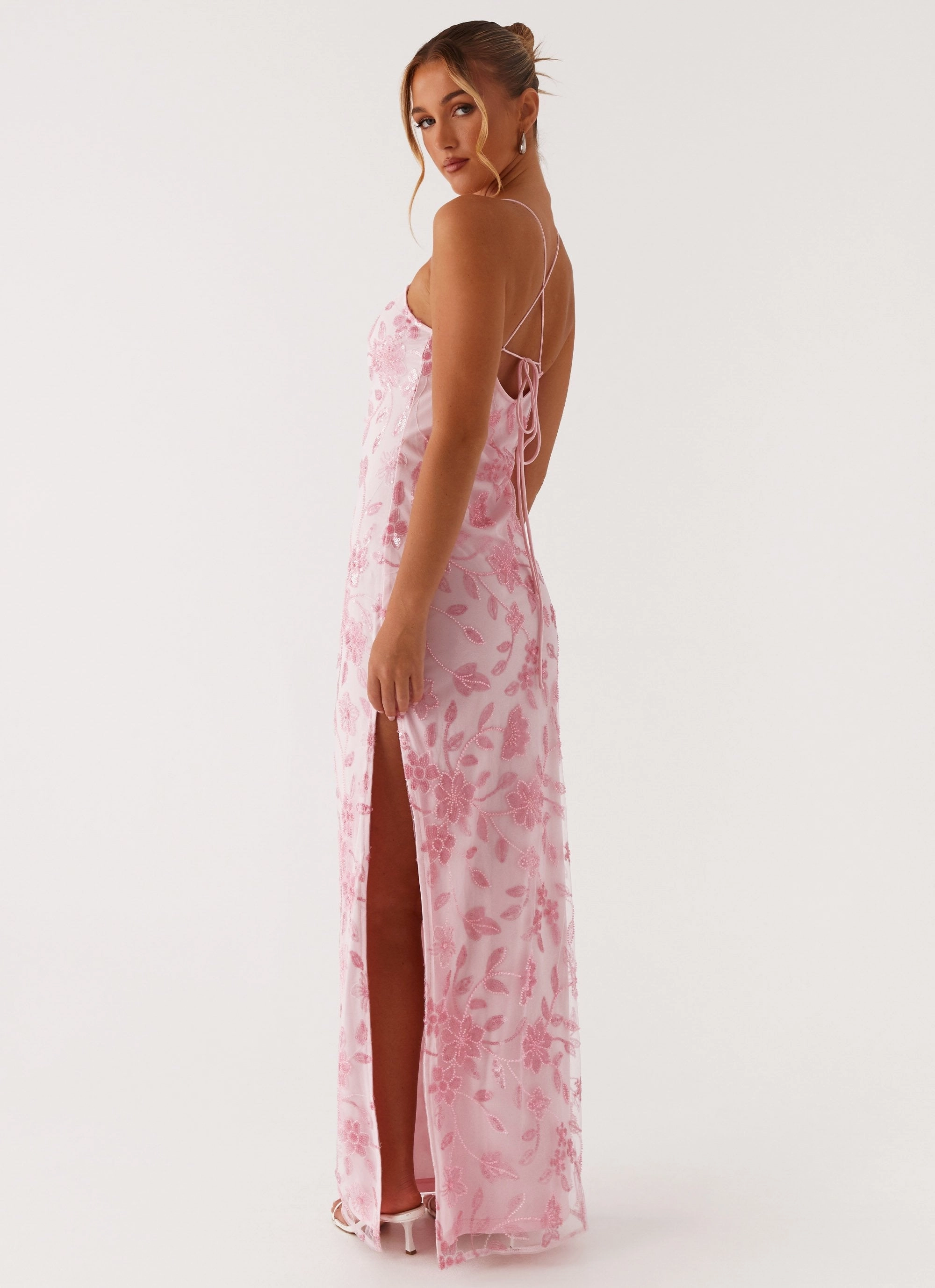 Bright Lights Beaded Maxi Dress - Pink Stylish Silhouette Flowing Layers