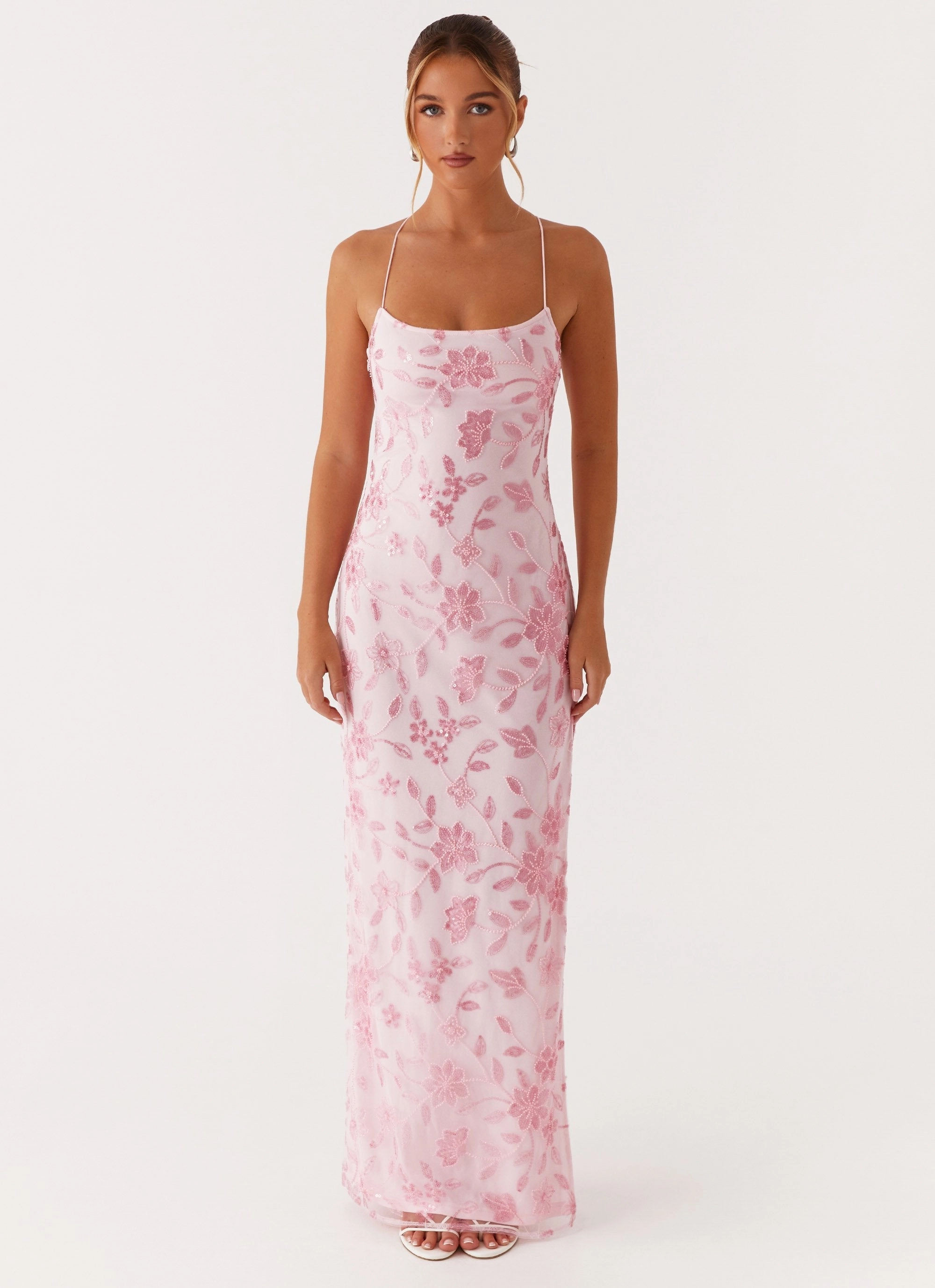 Bright Lights Beaded Maxi Dress - Pink Smooth-Lining