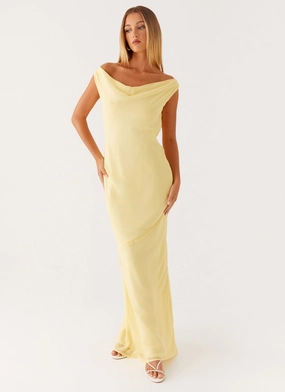 Metallic-Shine Smart and Sleek Brittany Chiffon Maxi Dress - Pastel Yellow