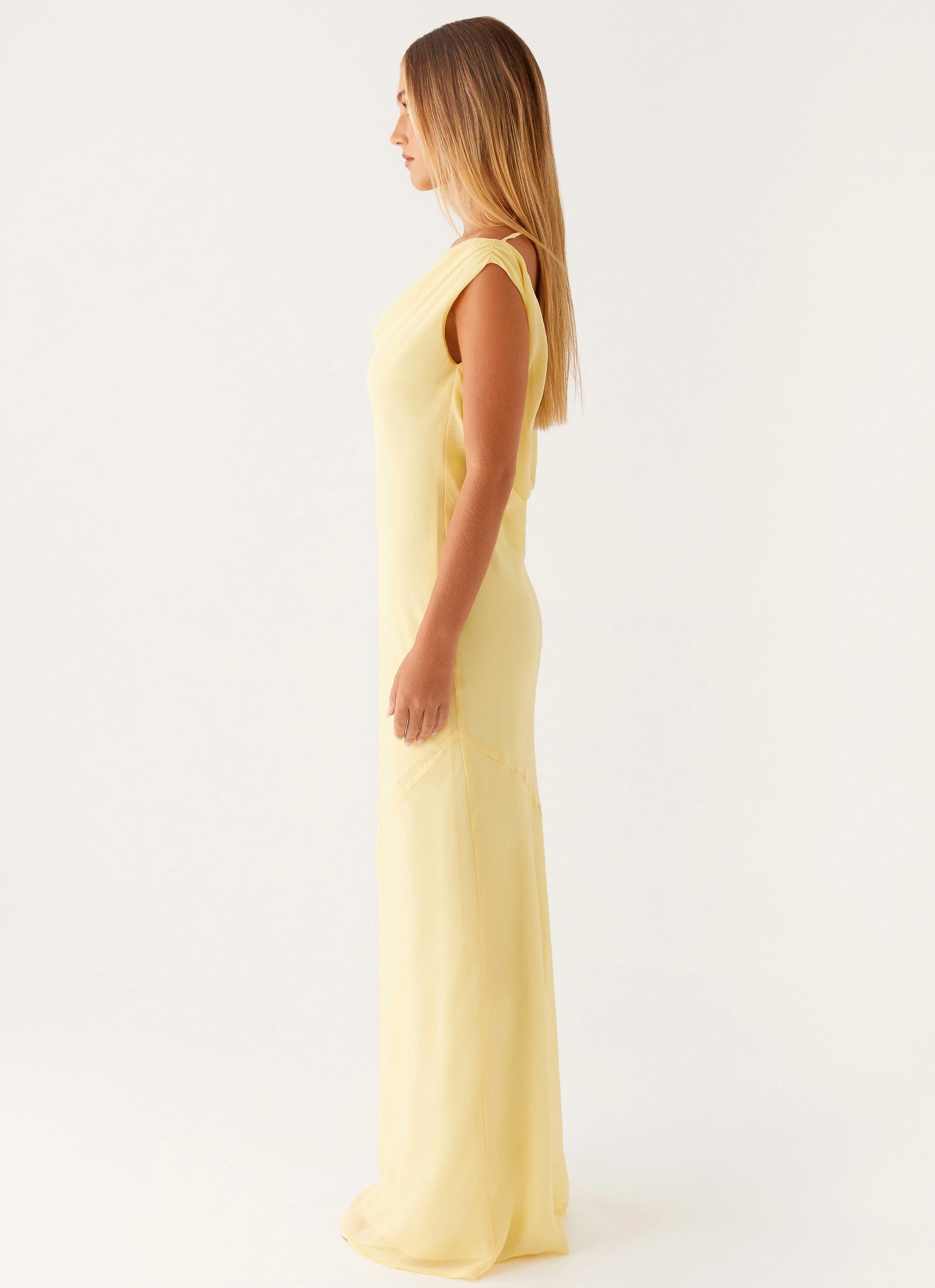 Sleek Touch Neutral Mood Brittany Chiffon Maxi Dress - Pastel Yellow
