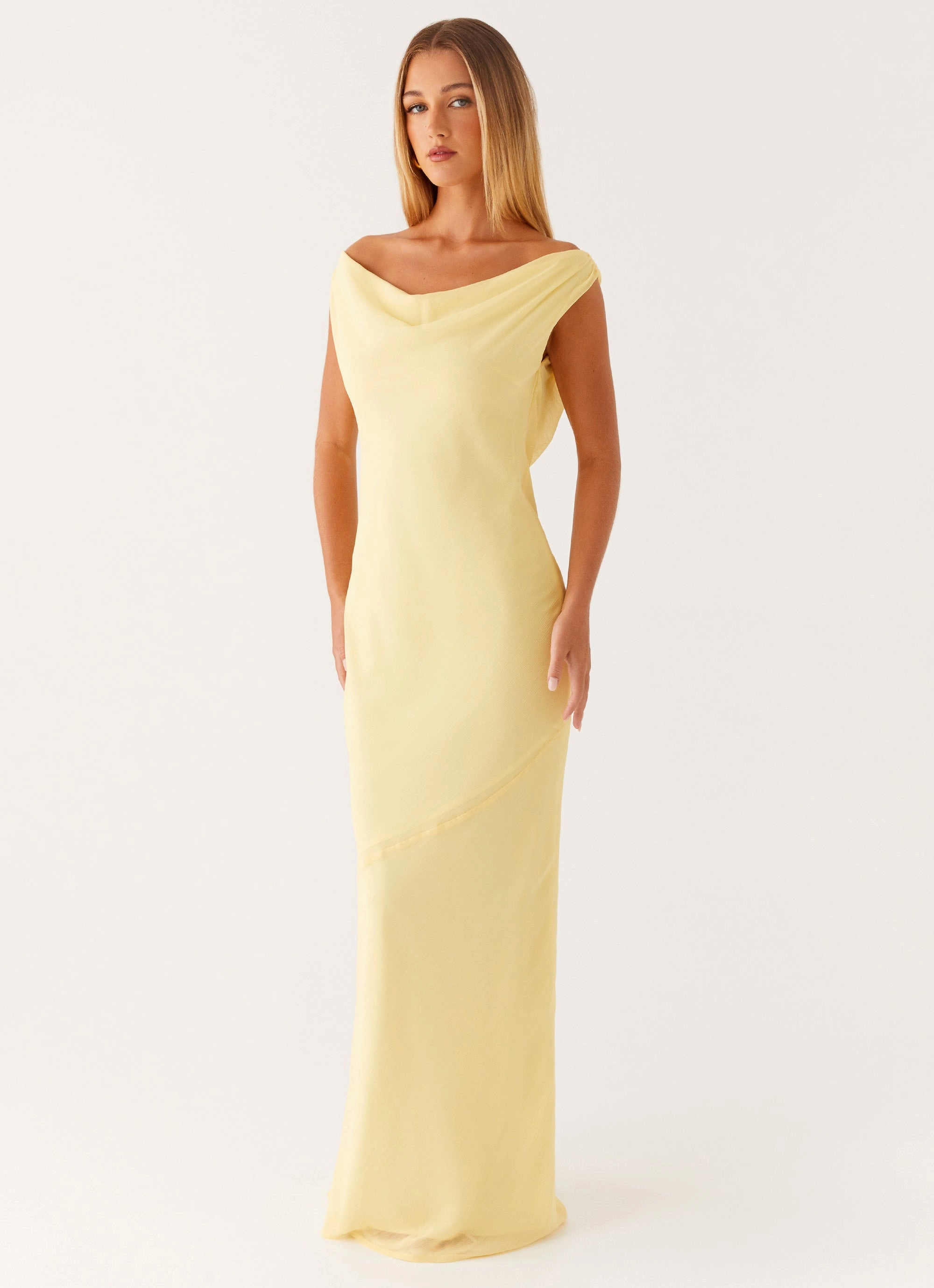 Brittany Chiffon Maxi Dress - Pastel Yellow All-Purpose Wear Noble Aura