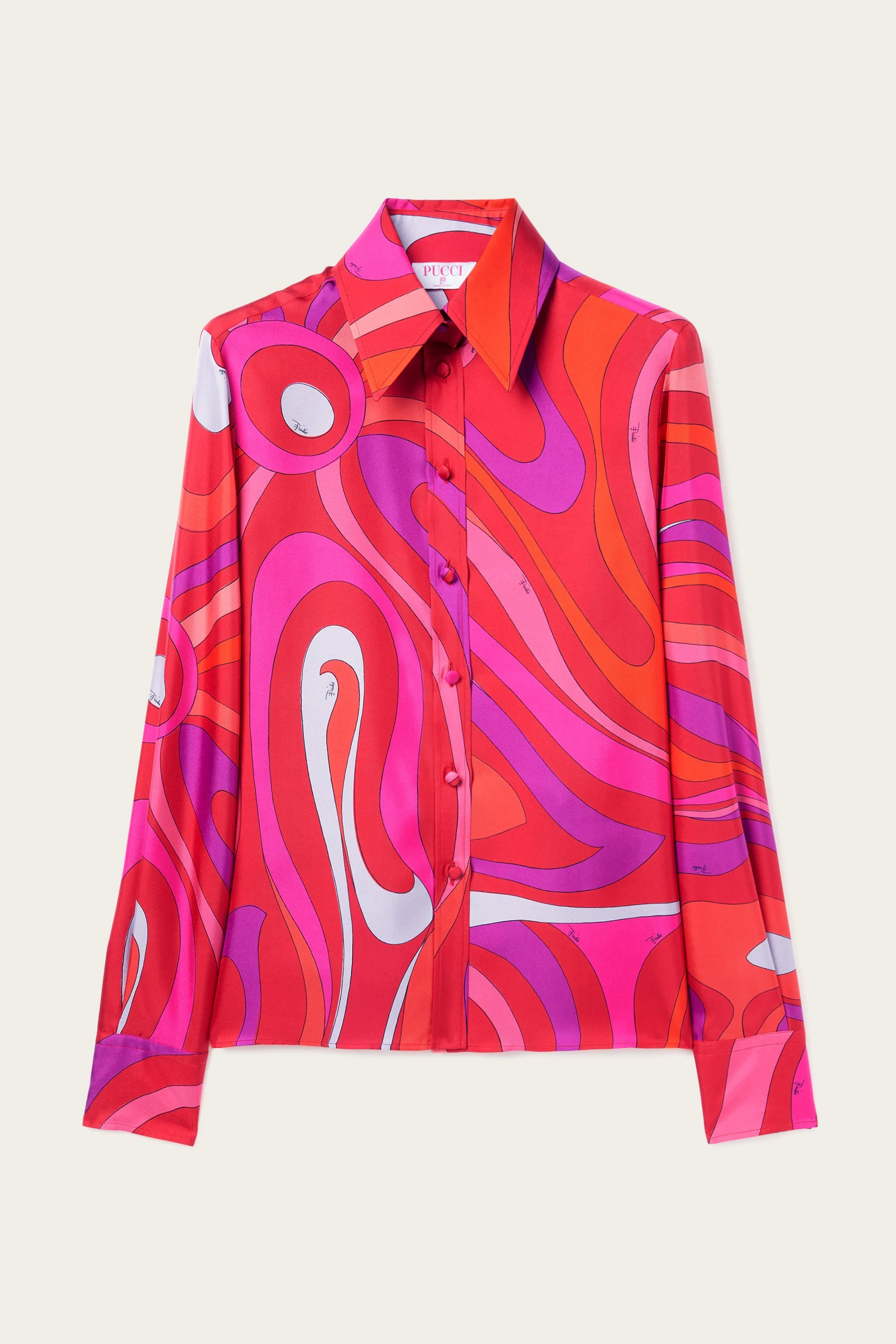 Cuffed hem Marmo Print Silk Shirt