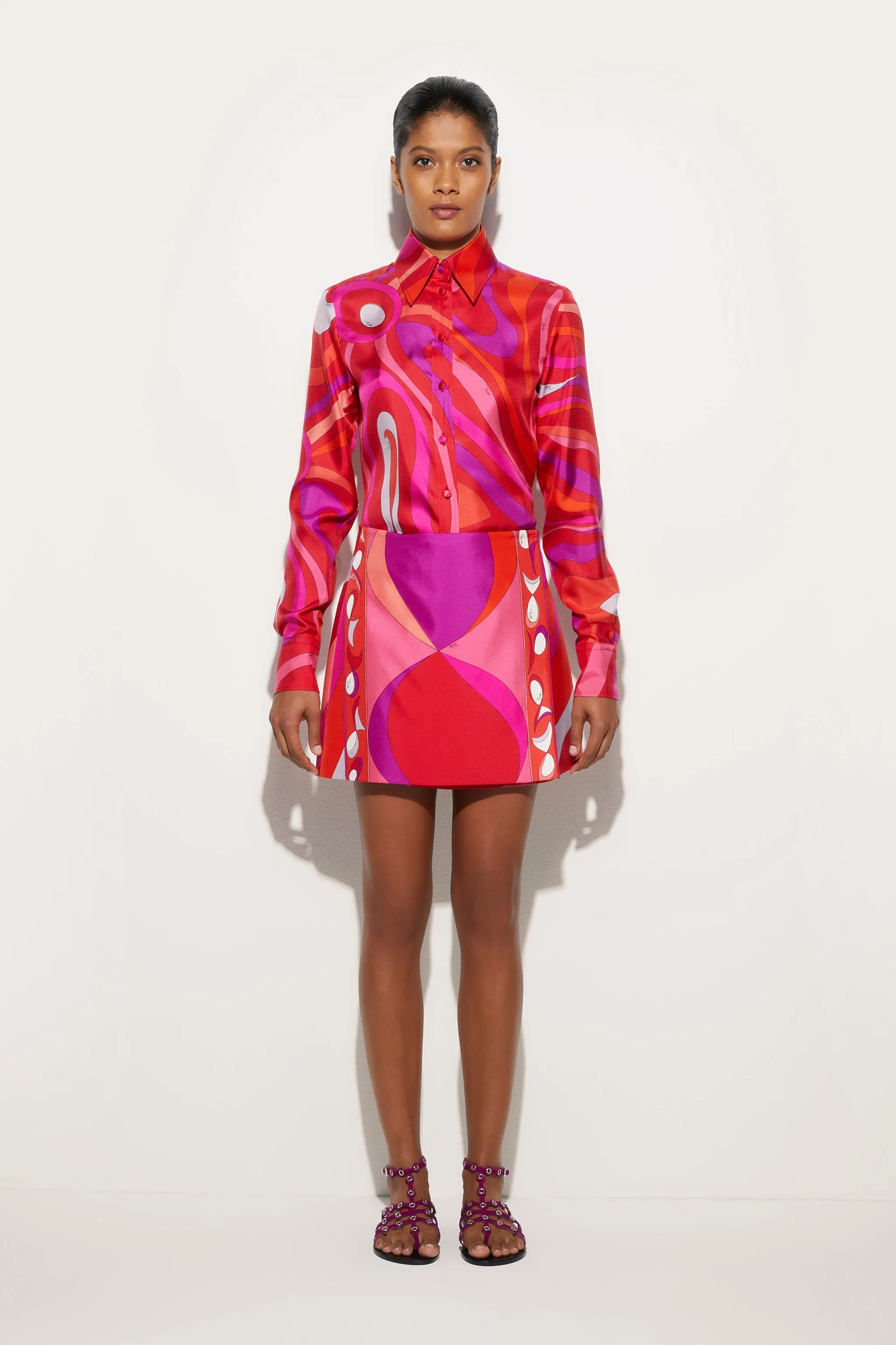 Marmo Print Silk Shirt Monochrome Palette