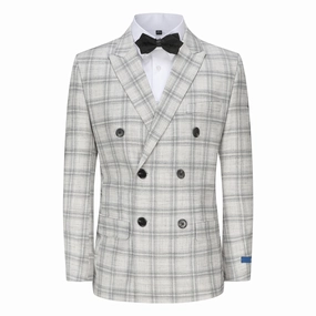 Slim Fit 2PC Grey Check Double Breasted Suit Sleek Fit