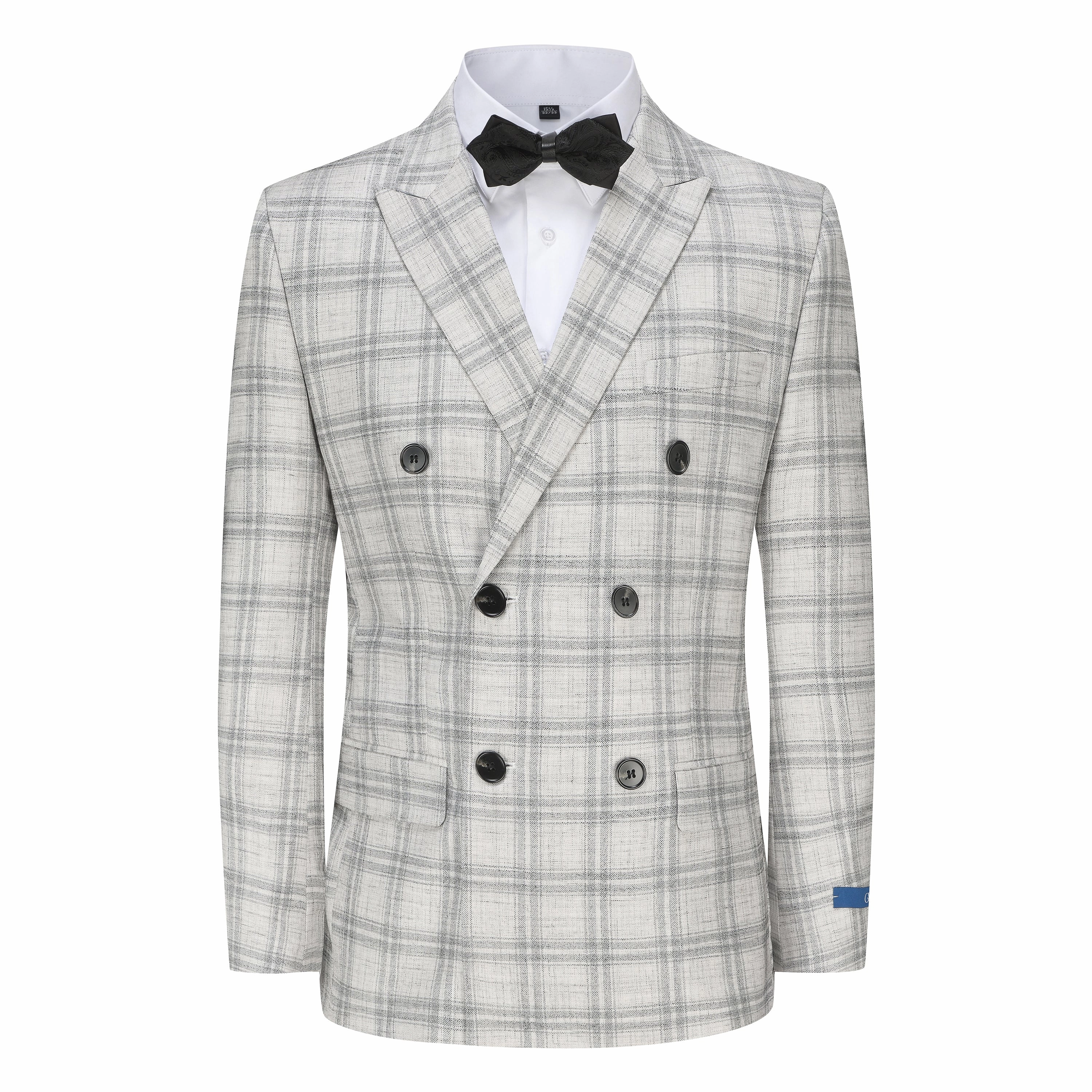 Slim Fit 2PC Grey Check Double Breasted Suit Versatile Look