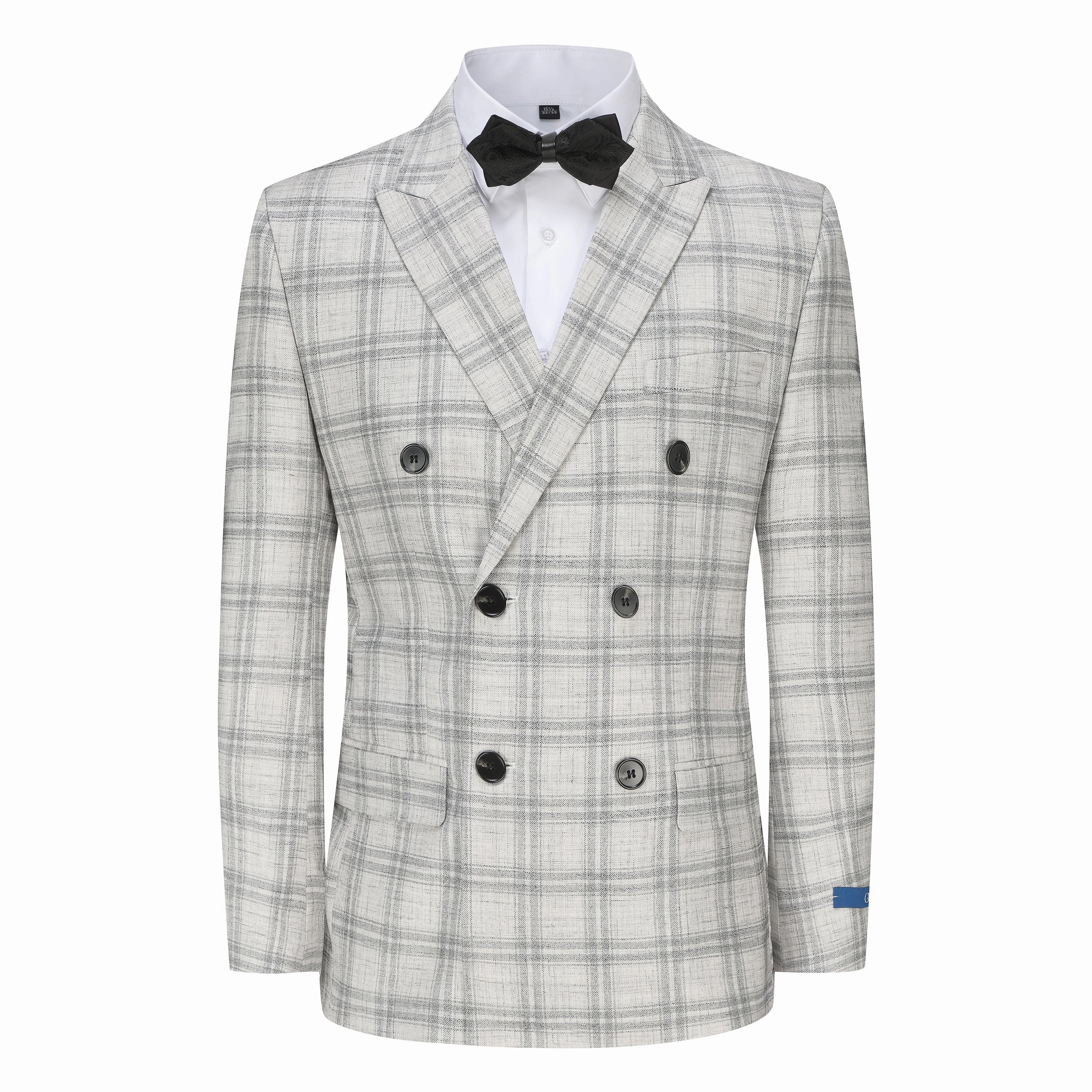 Slim Fit 2PC Grey Check Double Breasted Suit Trendy Comfort Luxurious design