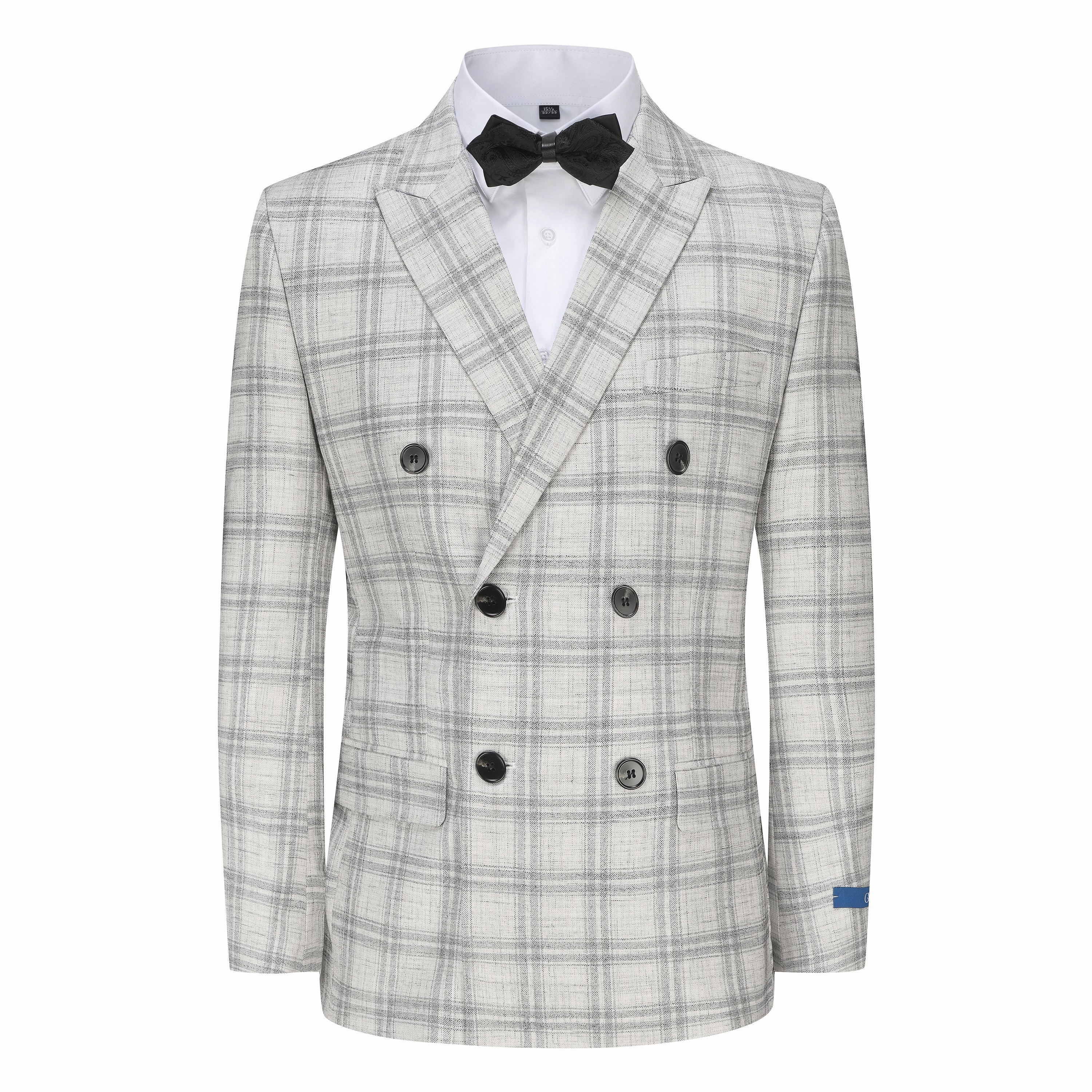 Classic Design Wear Perfectly Tailored Slim Fit 2PC Grey Check Double Breasted Suit