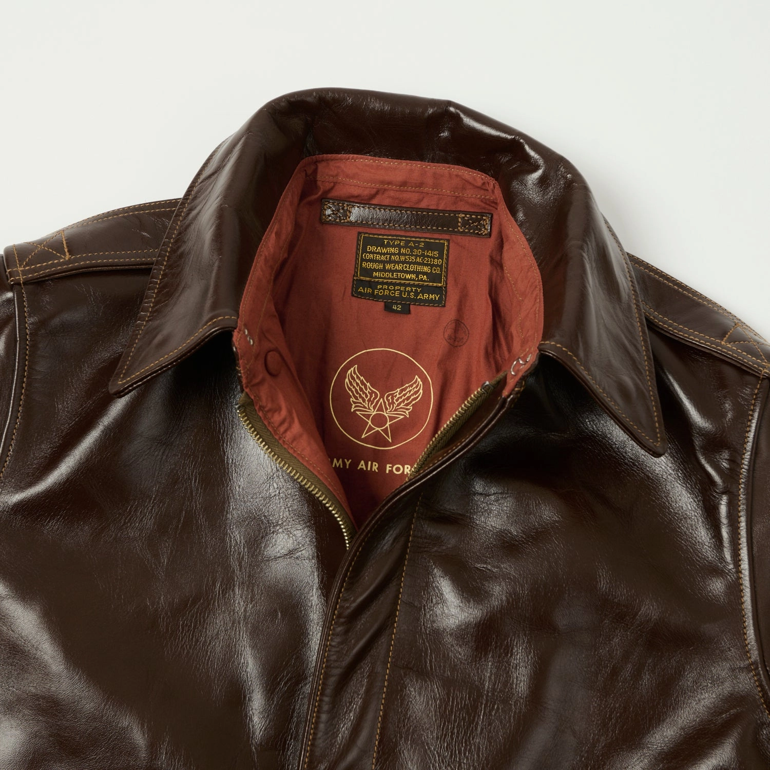 Buzz Rickson's A-2 'Rough Wear' Leather Flight Jacket - Brown Quilted Lining