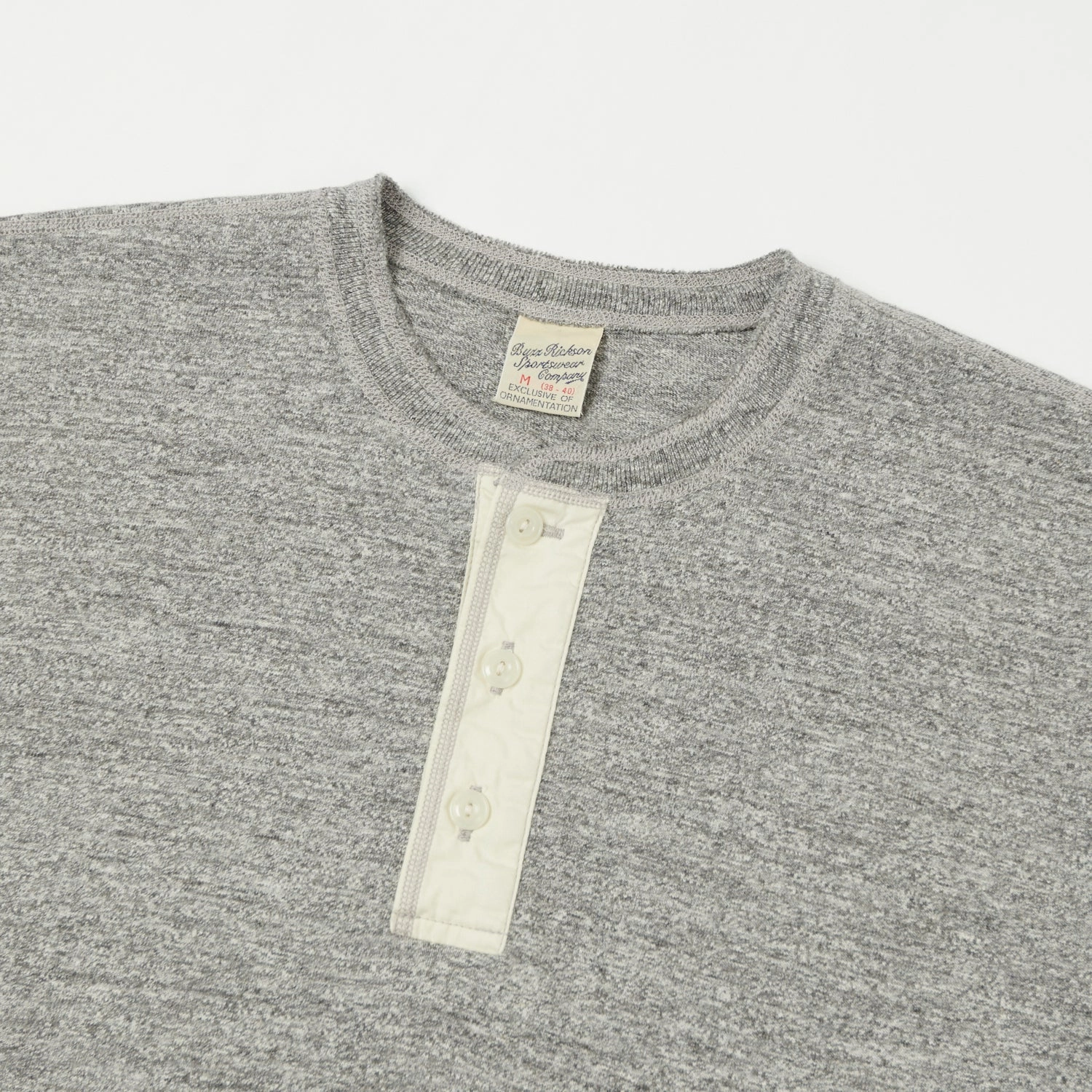 Buzz Rickson's Slub Henley T-Shirt - Grey Melange Timeless Design