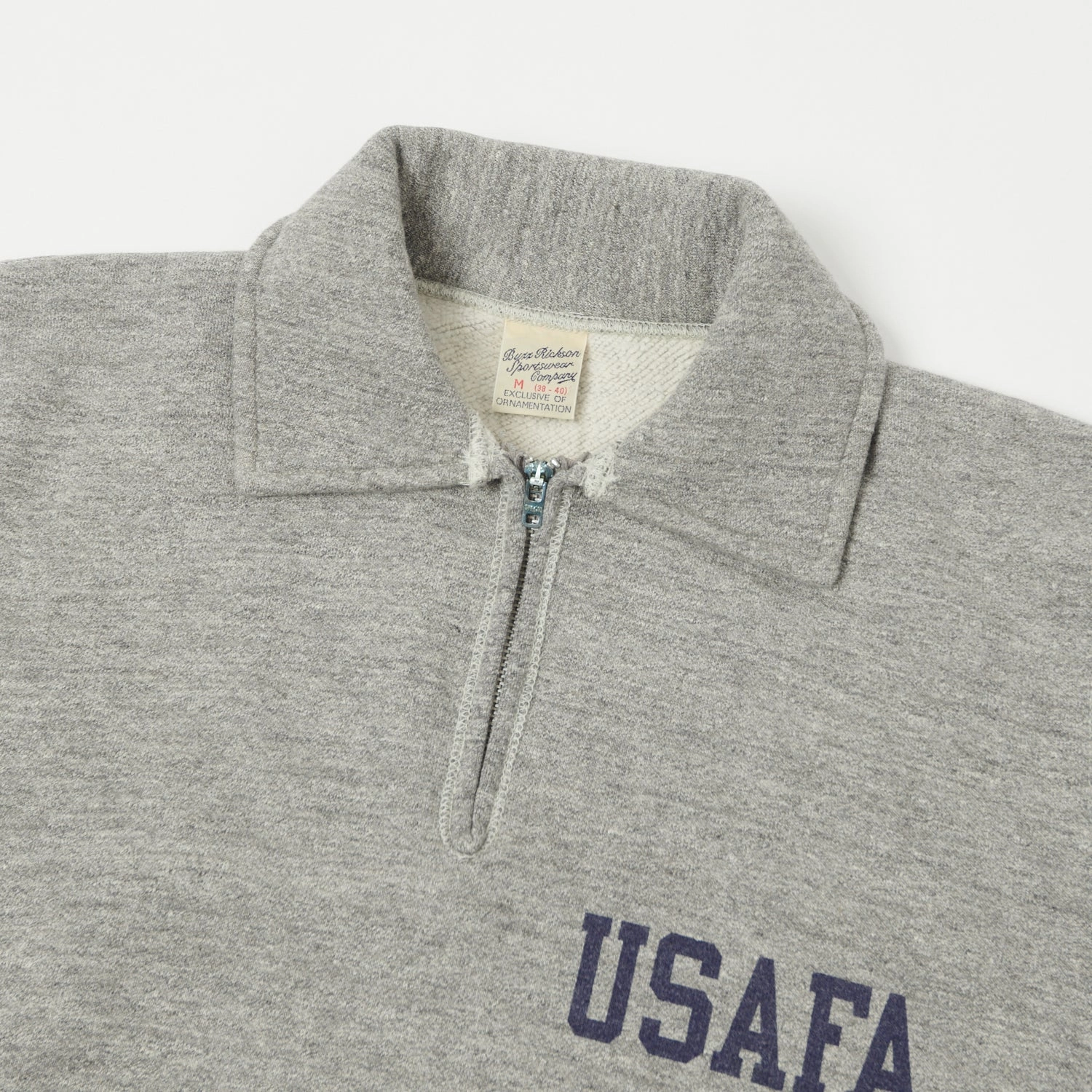 Buzz Rickson's U.S. Air Force Academy Half Zip Sweatshirt - Heather Grey appropriate for autumn Shiny Finish