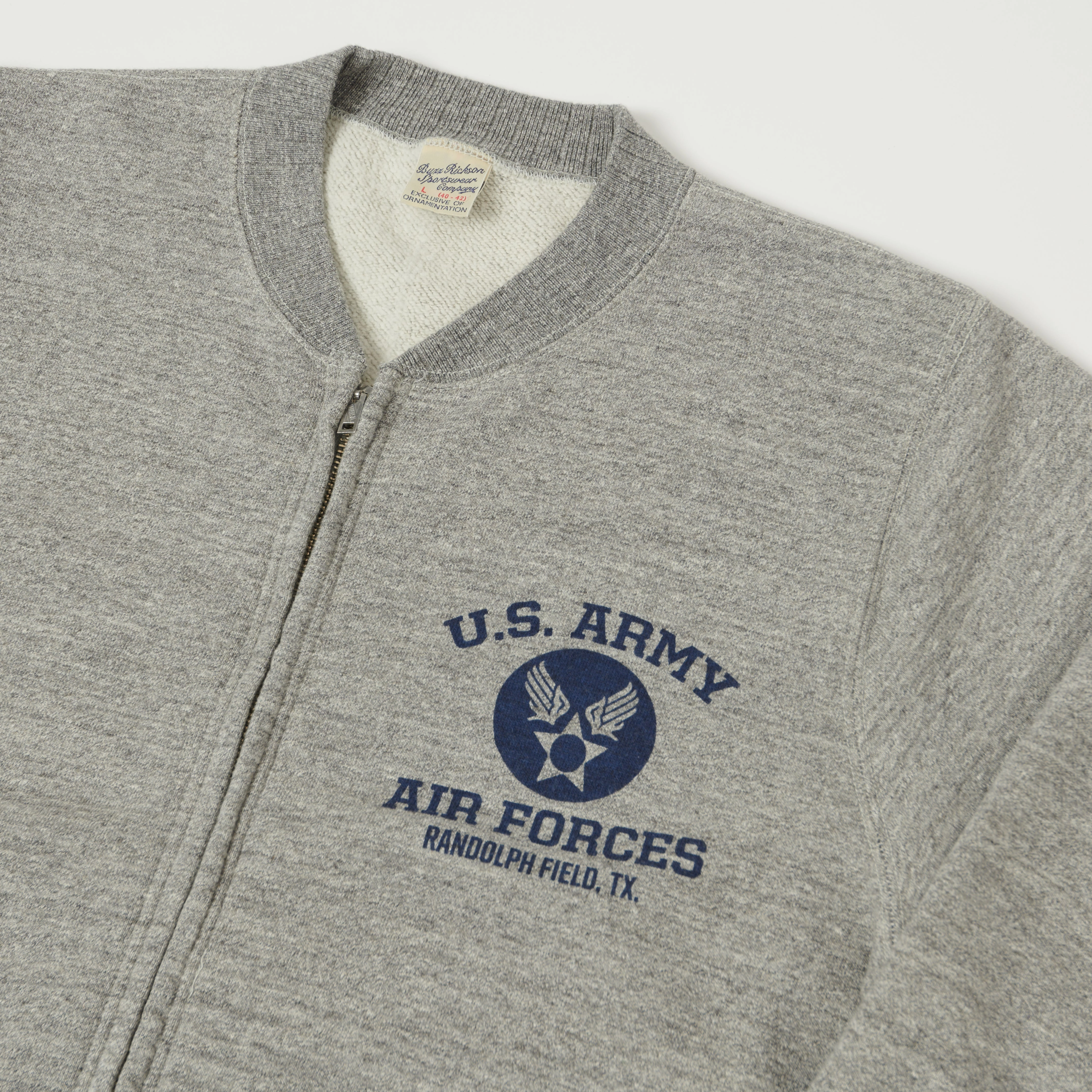 Buzz Rickson's U.S. Army Air Forces Zip Sweatshirt - Heather Grey Graphic Art High End