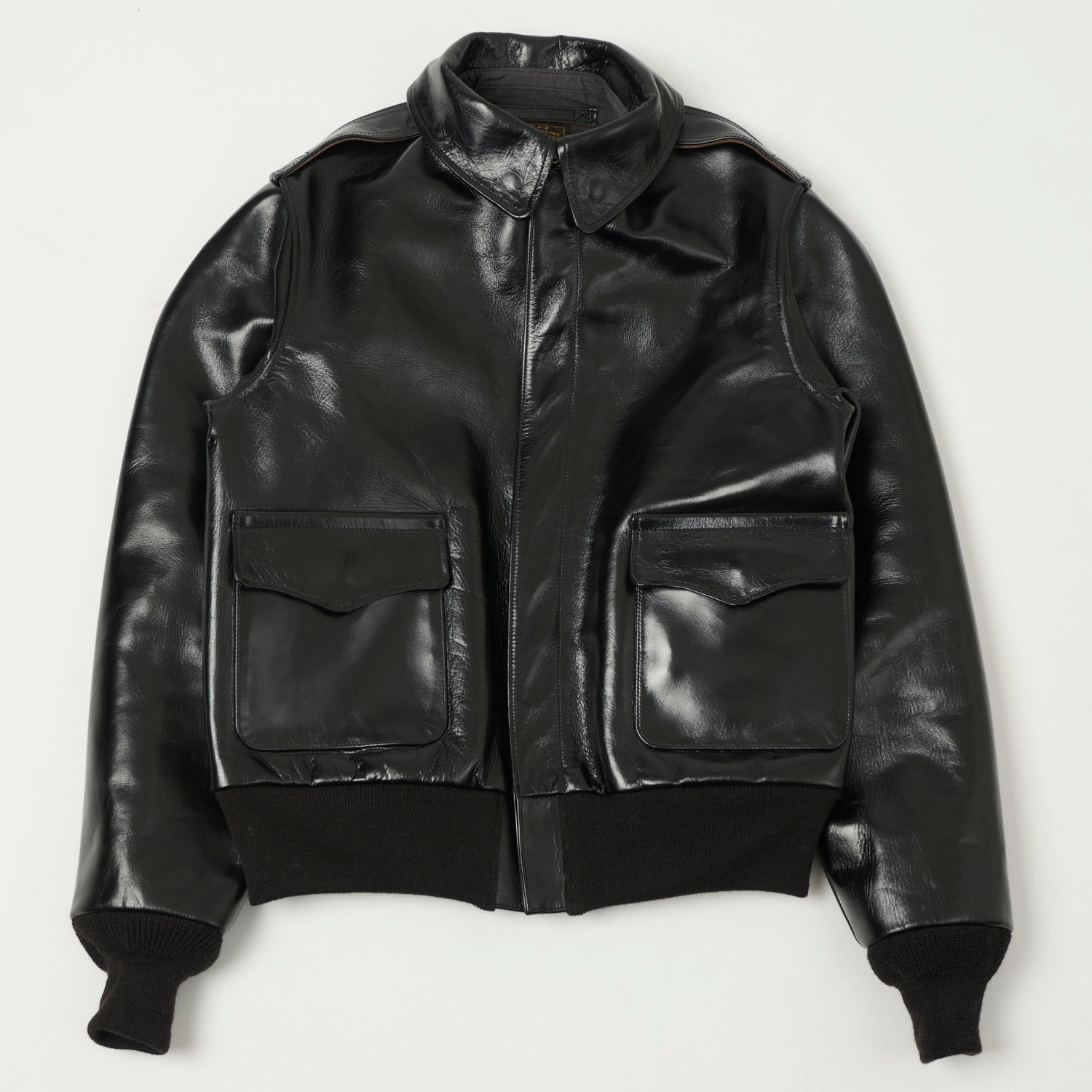 Stretchable Fabric Buzz Rickson's x William Gibson A-2 Rough Wear Leather Flight Jacket - Black