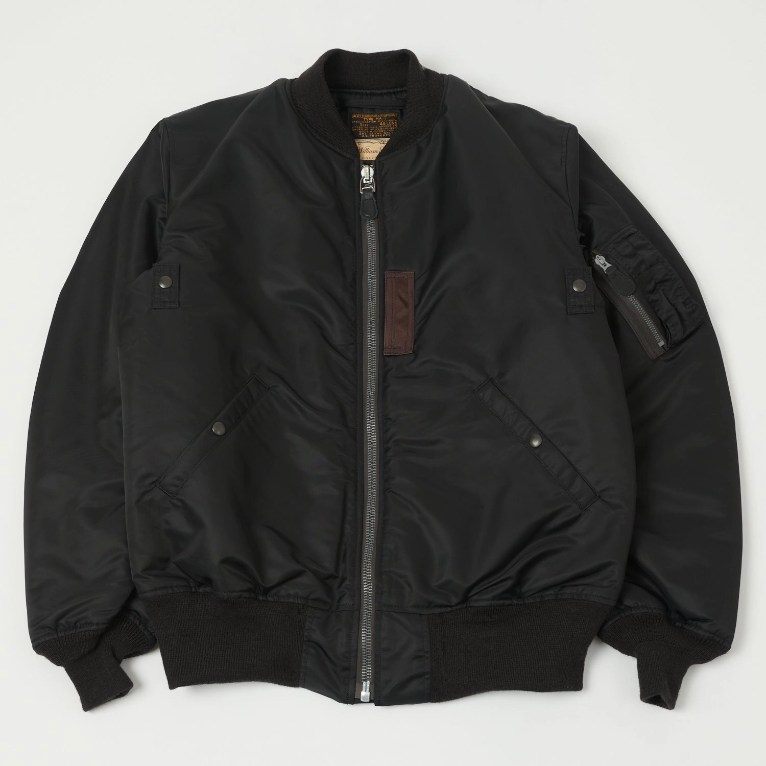 Buzz Rickson's x William Gibson MA-1 Flight Jacket 'Slender Long' - Black Rain Guard Ergonomic Sleeves
