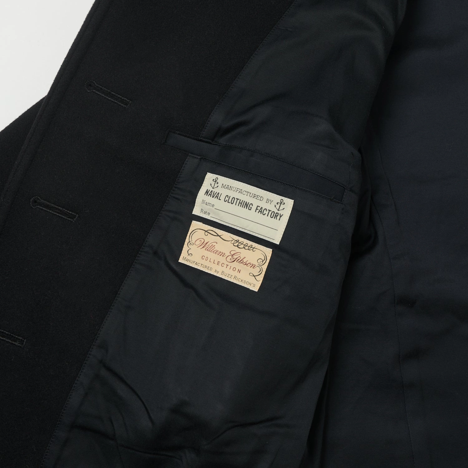 Buzz Rickson x William Gibson U.S. Navy Pea Coat - Black Warm Layer Jump