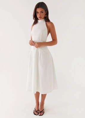 Calla Halter Midi Dress - White Spring Flow