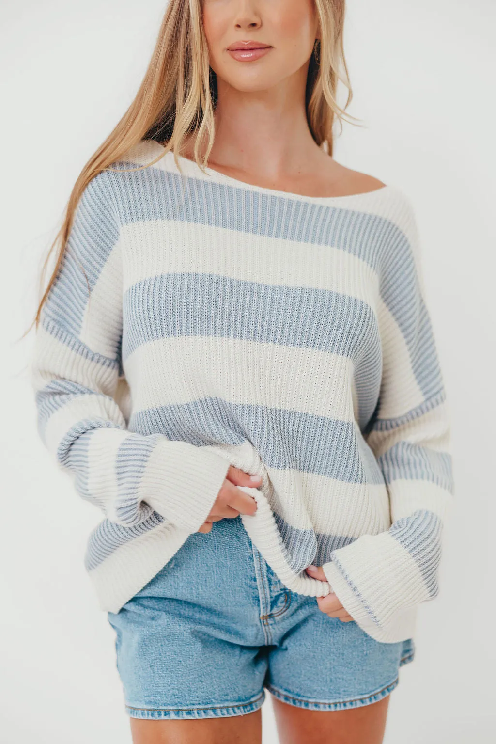 Calloway Sweater in Light Blue White FadeResistant Dye