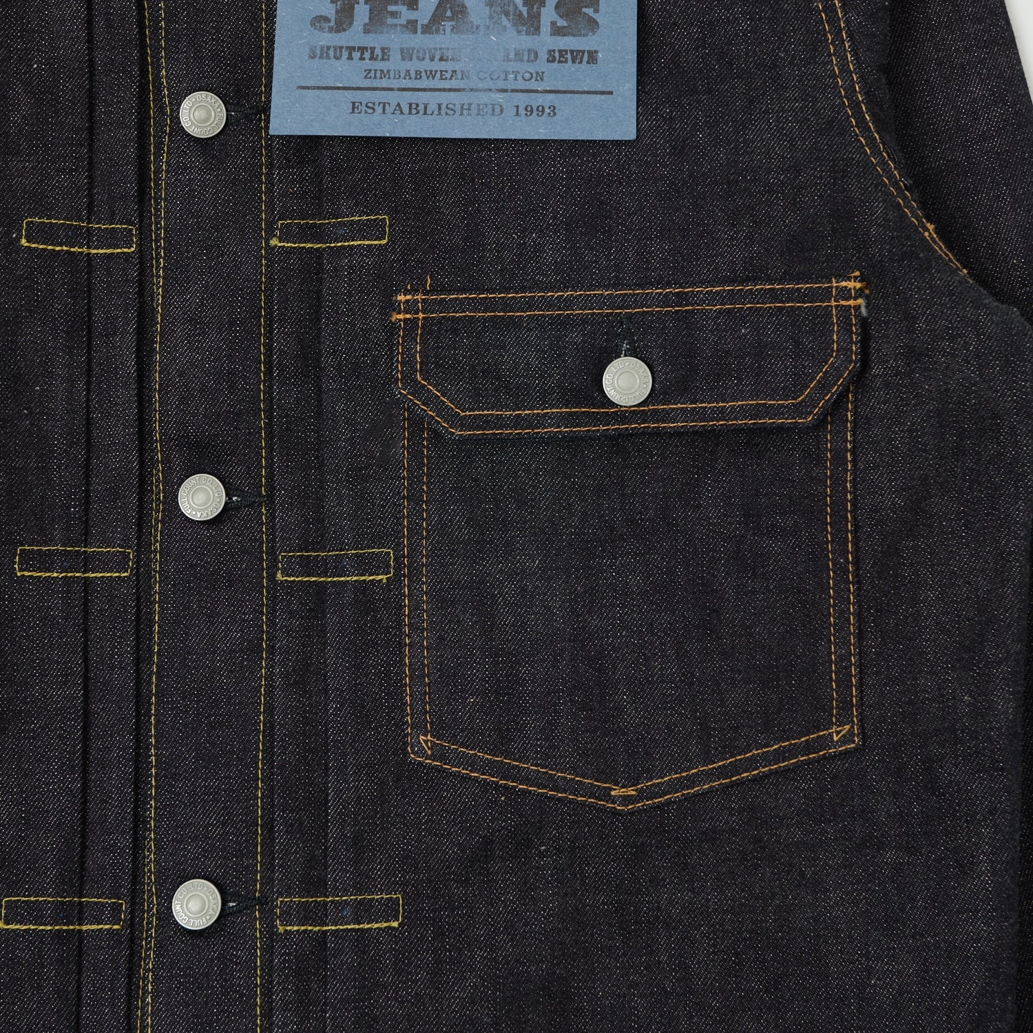 sports practice High Neck Full Count 2107XX 15.5oz Type I Denim Jacket - Raw