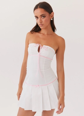 Travel-friendly Bold Structure Candy Coated Bustier Mini Dress - Pink Ribbon