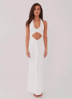 Allanna Frill Maxi Dress - White Spring Vibe Silky Form