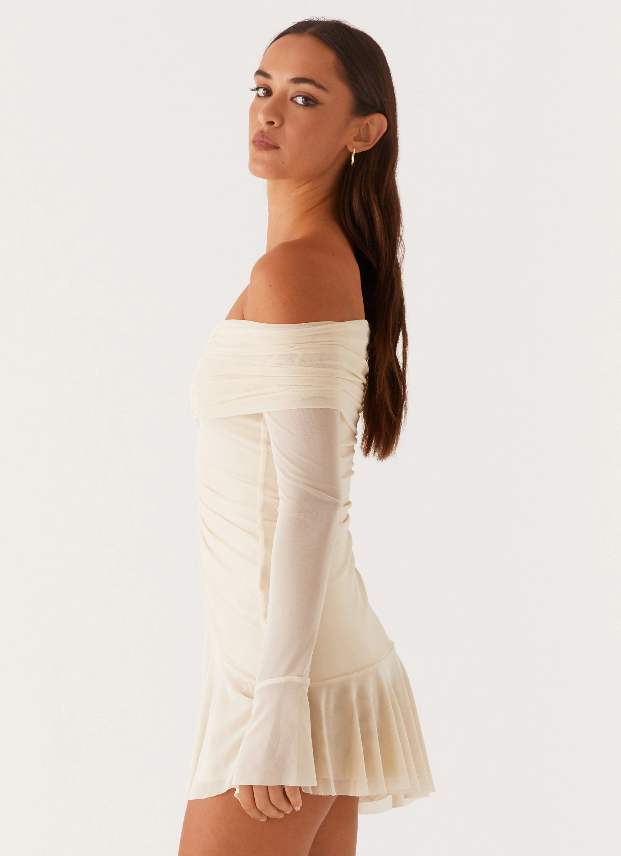 Low Key Ellis Ruched Mini Dress - Pastel Yellow