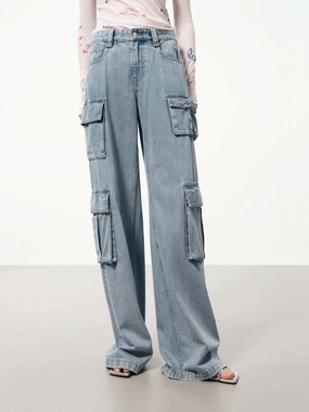 Breathable Minimalist Plain Comfort Cargo Style Straight Jeans