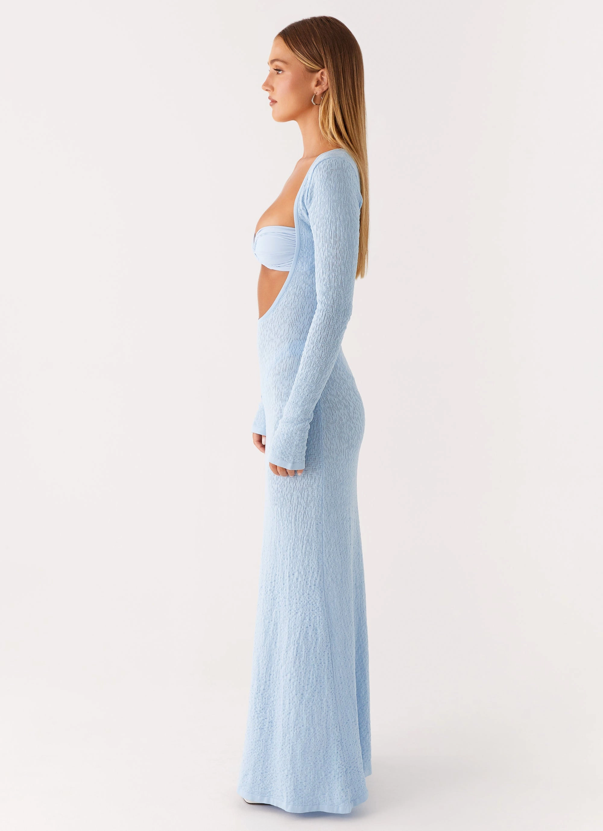 Carnation Long Sleeve Knit Maxi Dress - Blue Refined Presence