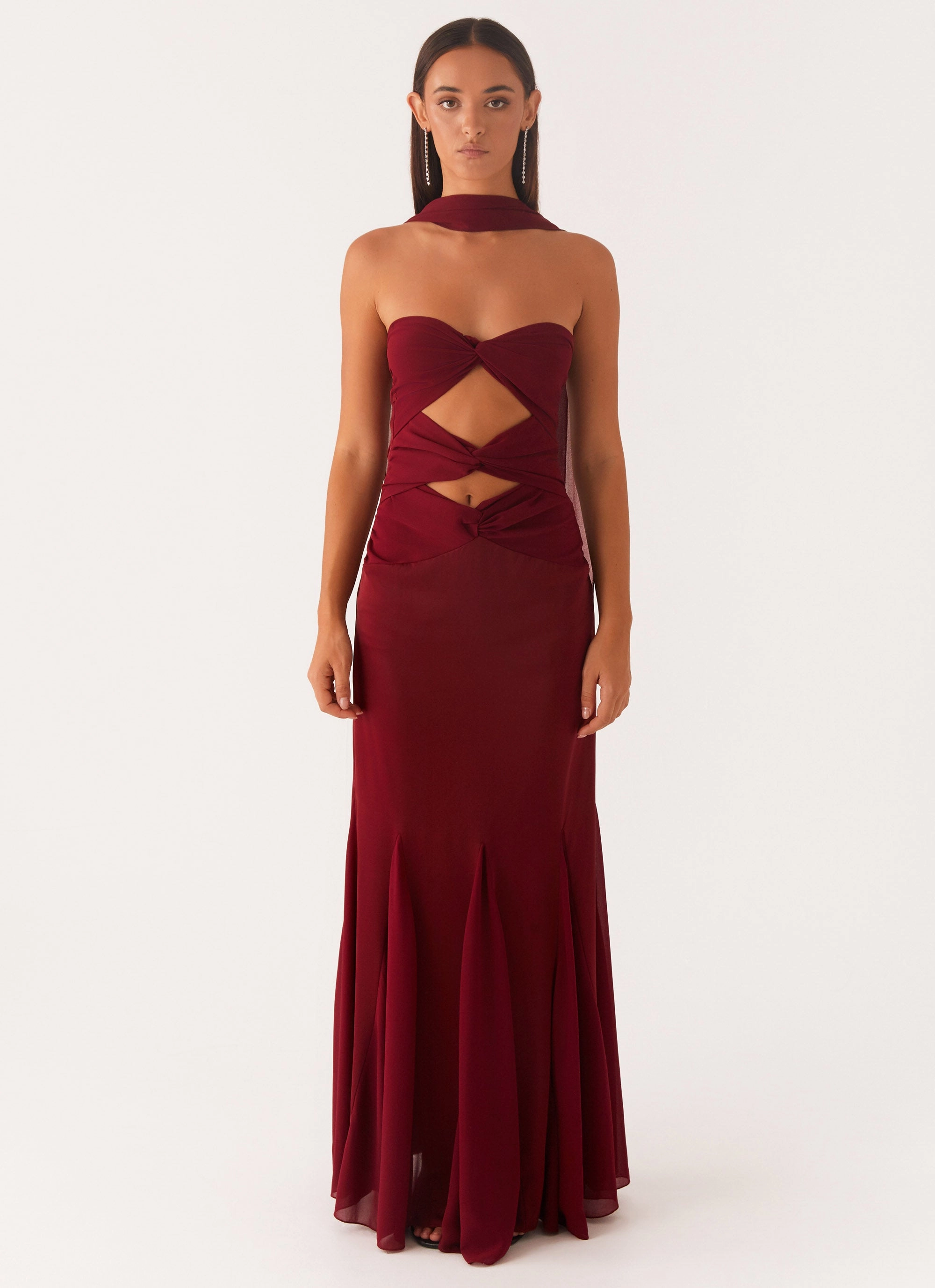 Melrose Satin Chiffon Maxi Dress - Deep Red Fall Go Easy-to-style casual dress