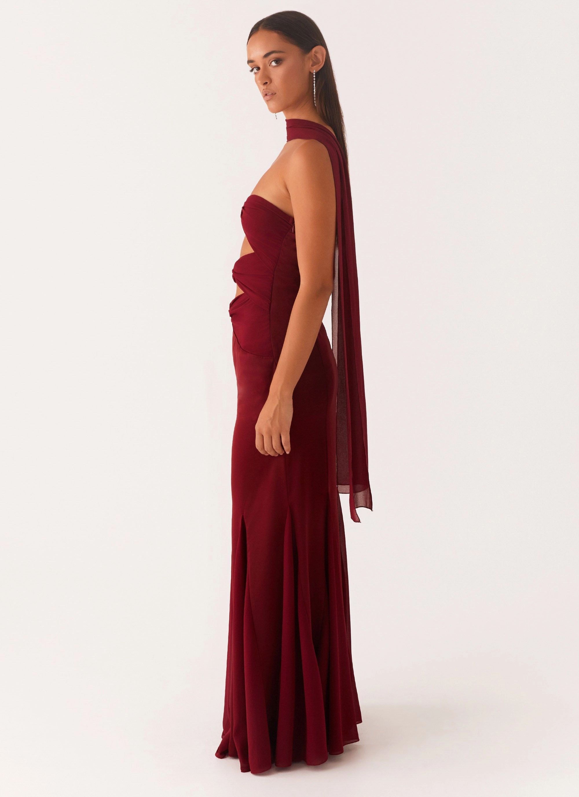 Fashion Layers Melrose Satin Chiffon Maxi Dress - Deep Red