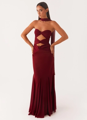 Timeless elegance Casual Pick Melrose Satin Chiffon Maxi Dress - Deep Red