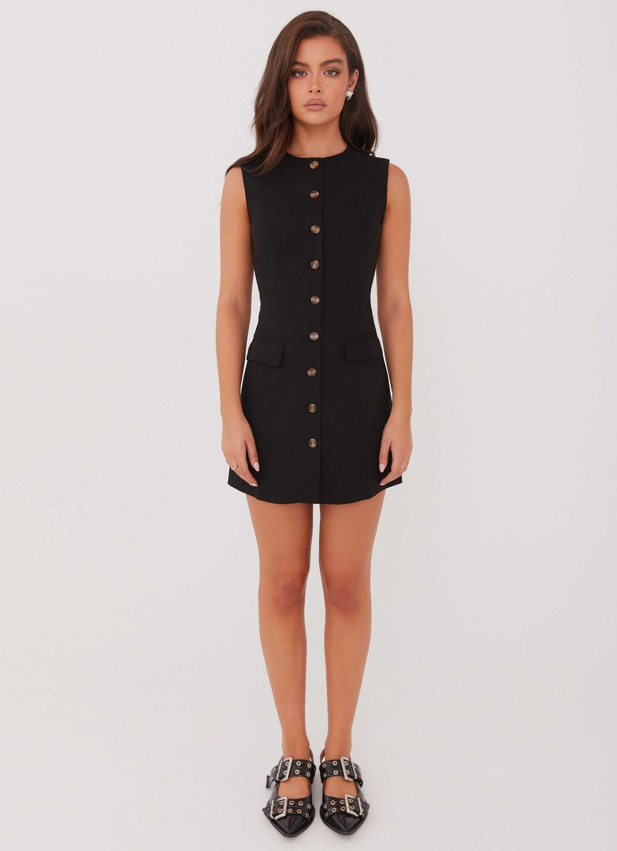 Fine Details Castello Fiore Linen Mini Dress - Black