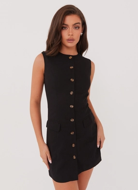 Castello Fiore Linen Mini Dress - Black Artistic Edge