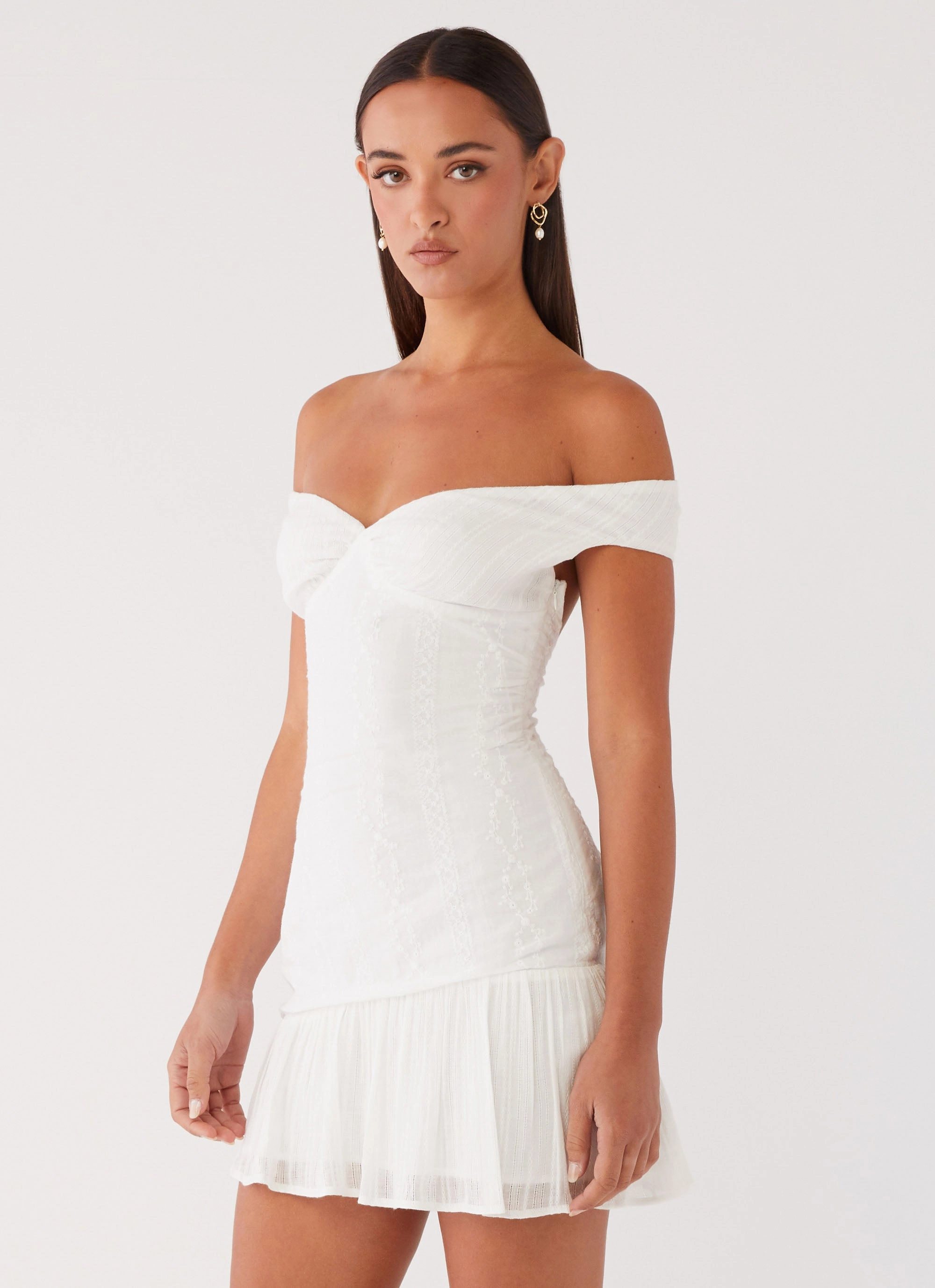 Gabby Ruffle Hem Mini Dress - Ivory Urban Motion Crisp Look