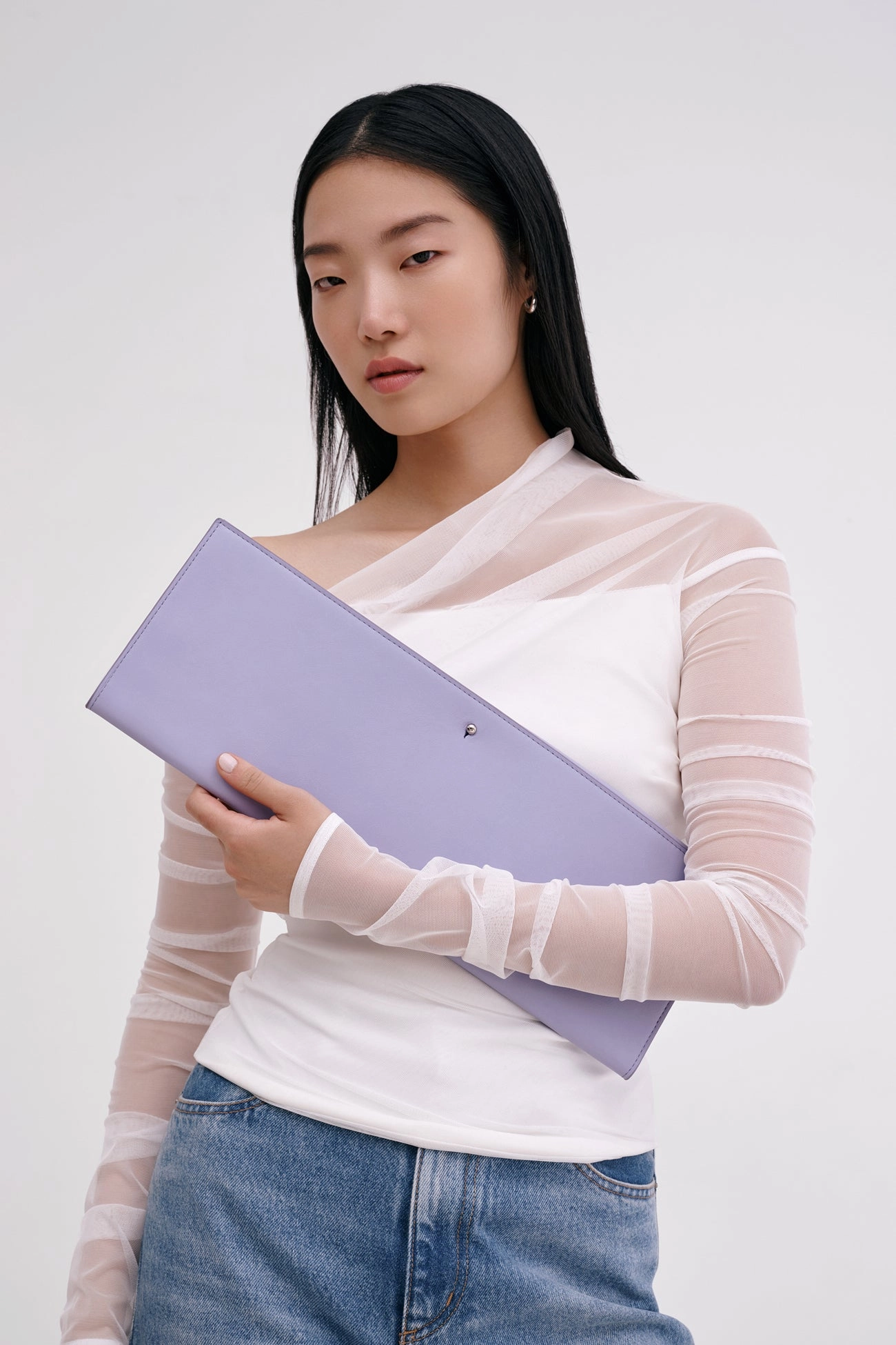 Airy Fabric Belle Leather Clutch