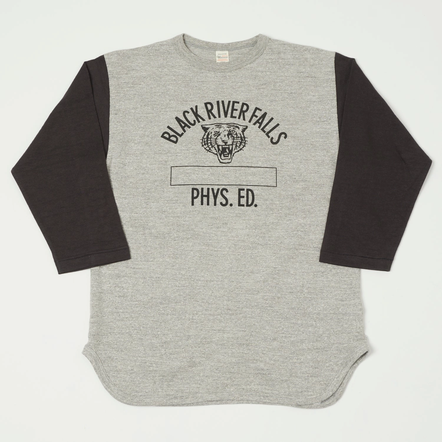 Warehouse & Co 'Black River Tigers' 4800 Baseball T-Shirt - Heather Grey/Sumikuro birthday party Reinforced Hems
