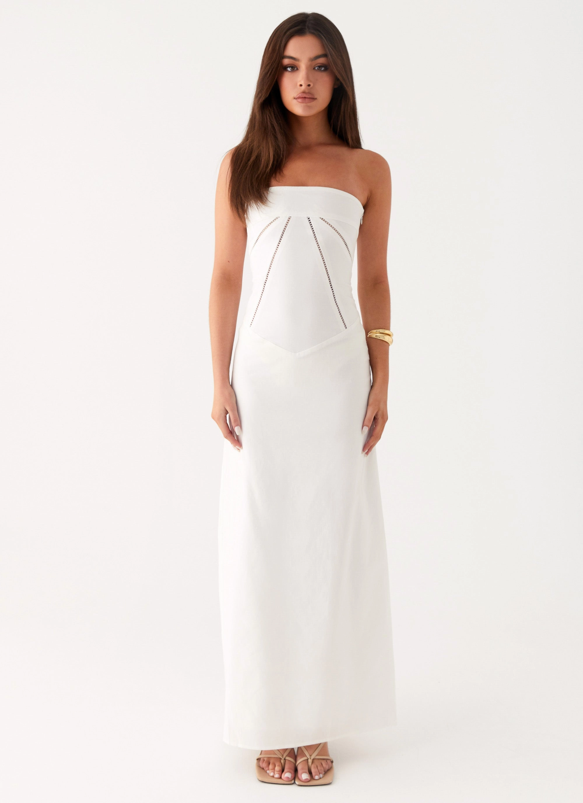Trendy Wearable Natural Drape Cerisa Linen Maxi Dress - White