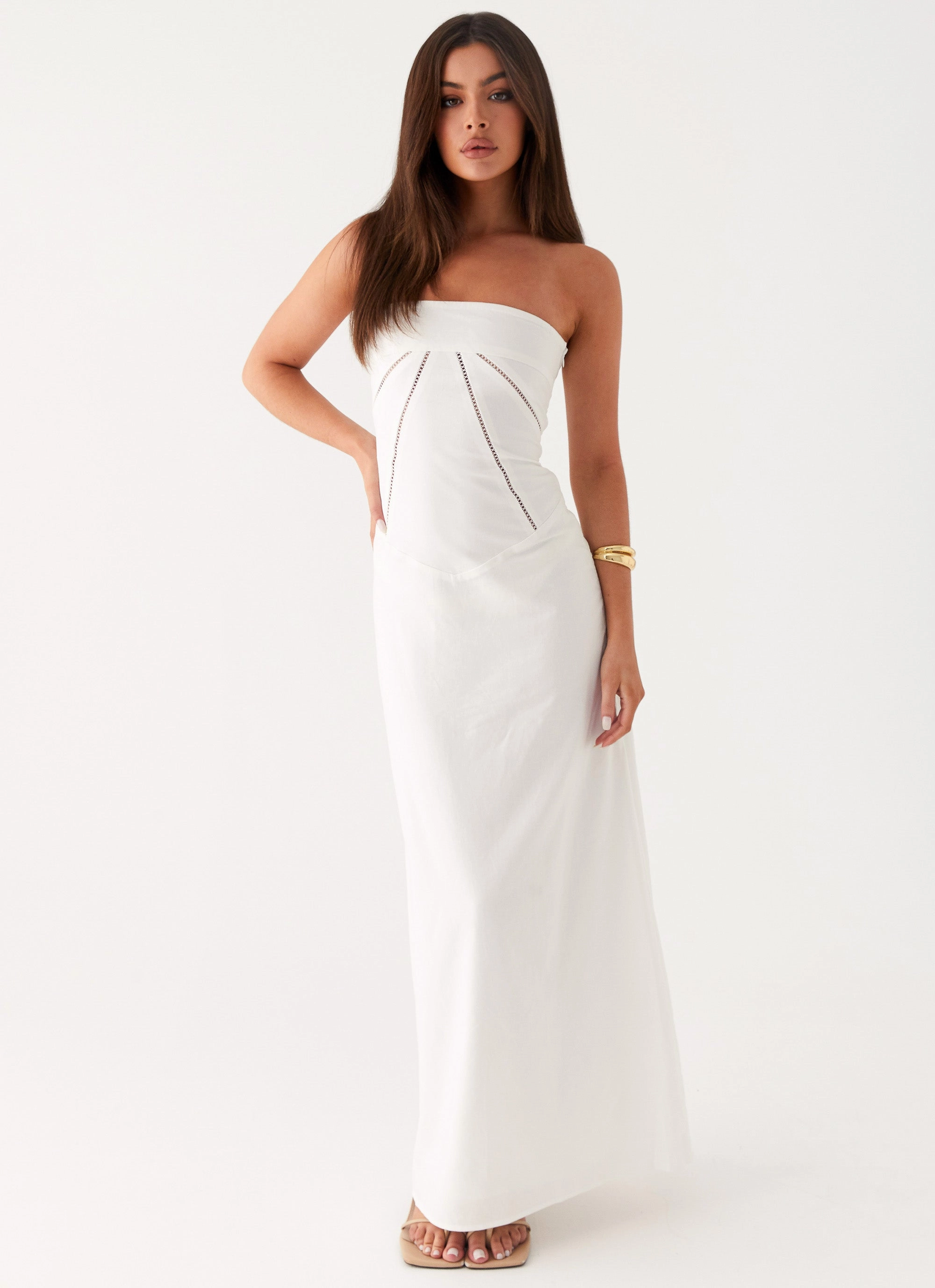 Grace Color Special-Occasion Cerisa Linen Maxi Dress - White