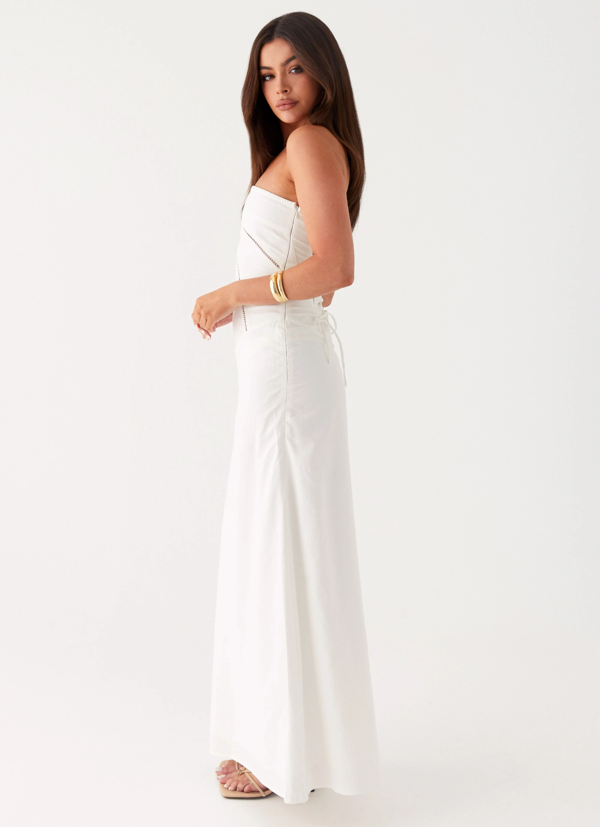 Cerisa Linen Maxi Dress - White Light Cloud