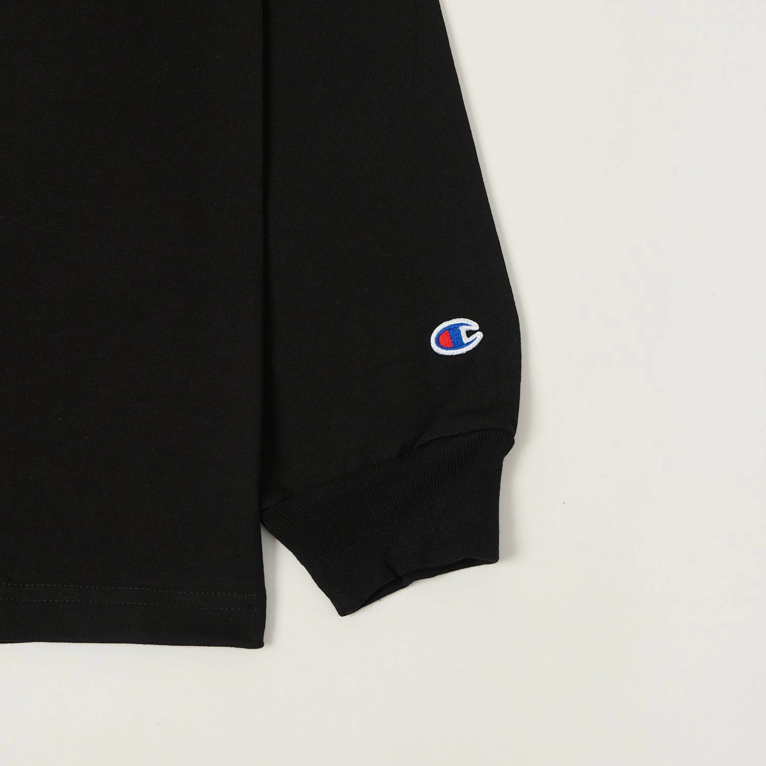 Champion Made in USA Long Sleeve Crewneck T-Shirt - Black Reinforced Shoulder Seams Durable Knitwear