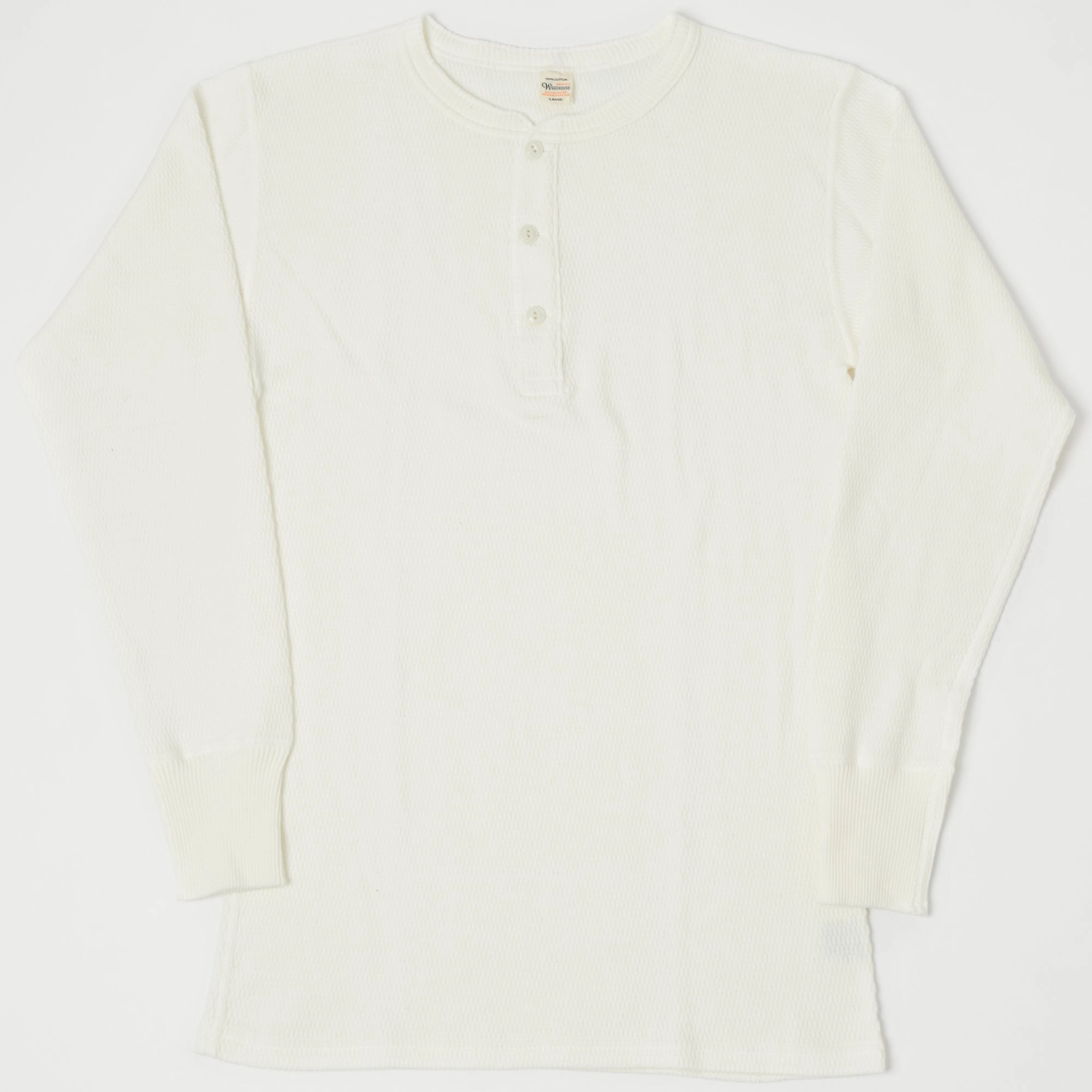 Fade Resistant Dye comfortable top Warehouse & Co 5904 Waffle Knit Thermal Henley - Off White