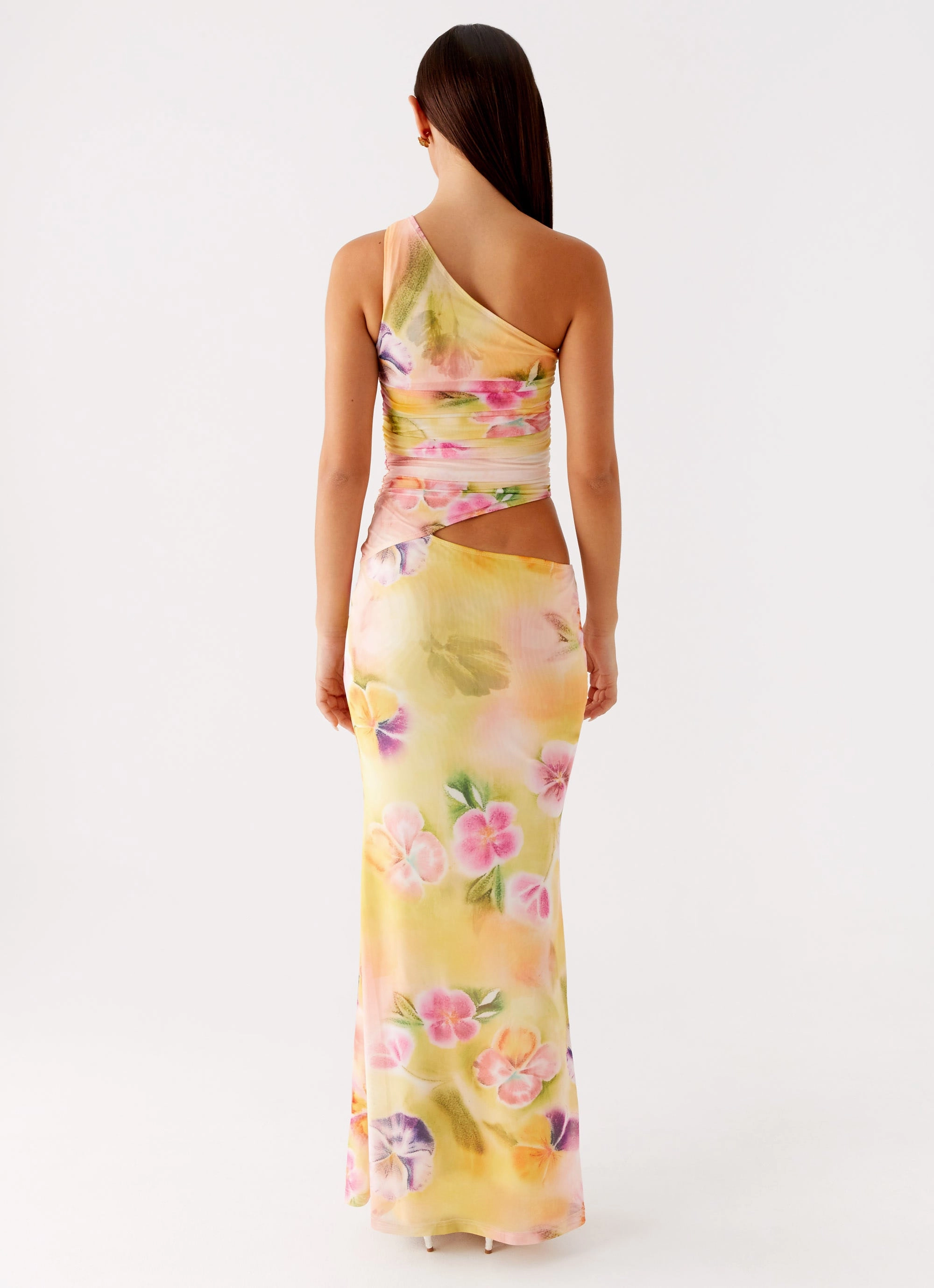 Sleek Touch Tulle Flow Seranella One Shoulder Maxi Dress - Sunburst Floral