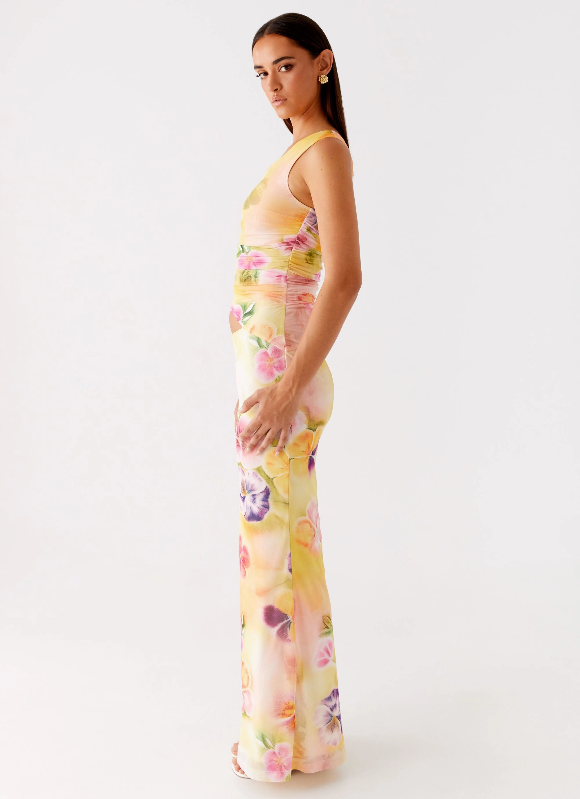 Seranella One Shoulder Maxi Dress - Sunburst Floral Chic casual