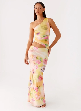 Seranella One Shoulder Maxi Dress - Sunburst Floral Soft Layers
