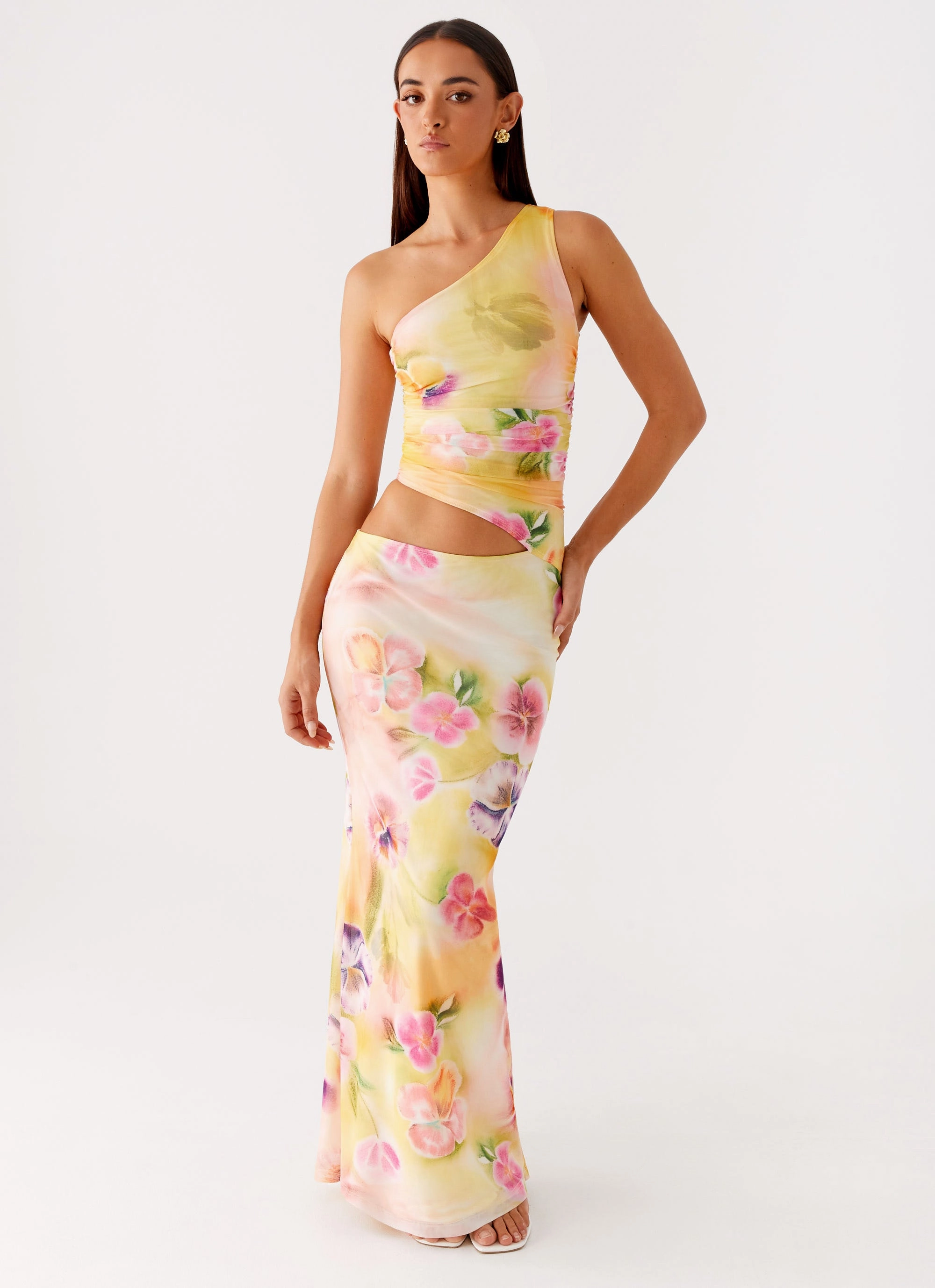 Seranella One Shoulder Maxi Dress - Sunburst Floral Soft Layers