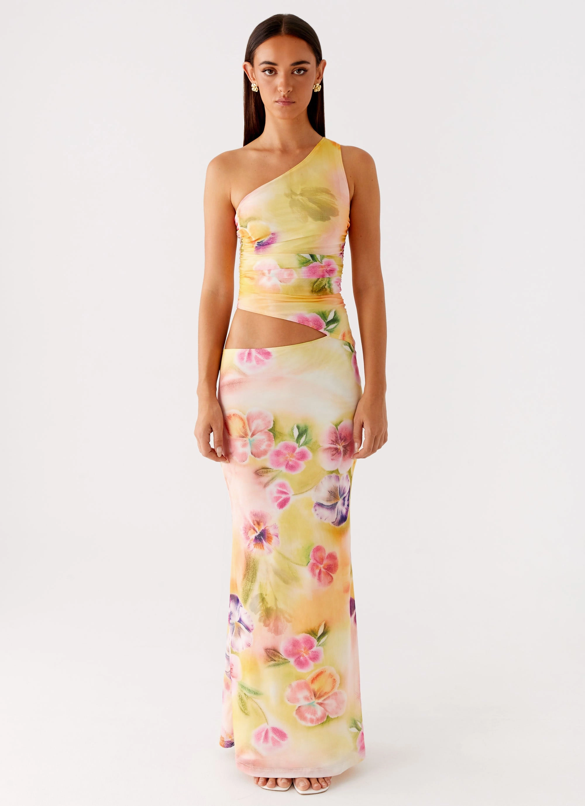 Simple Profile Guest Glam Seranella One Shoulder Maxi Dress - Sunburst Floral