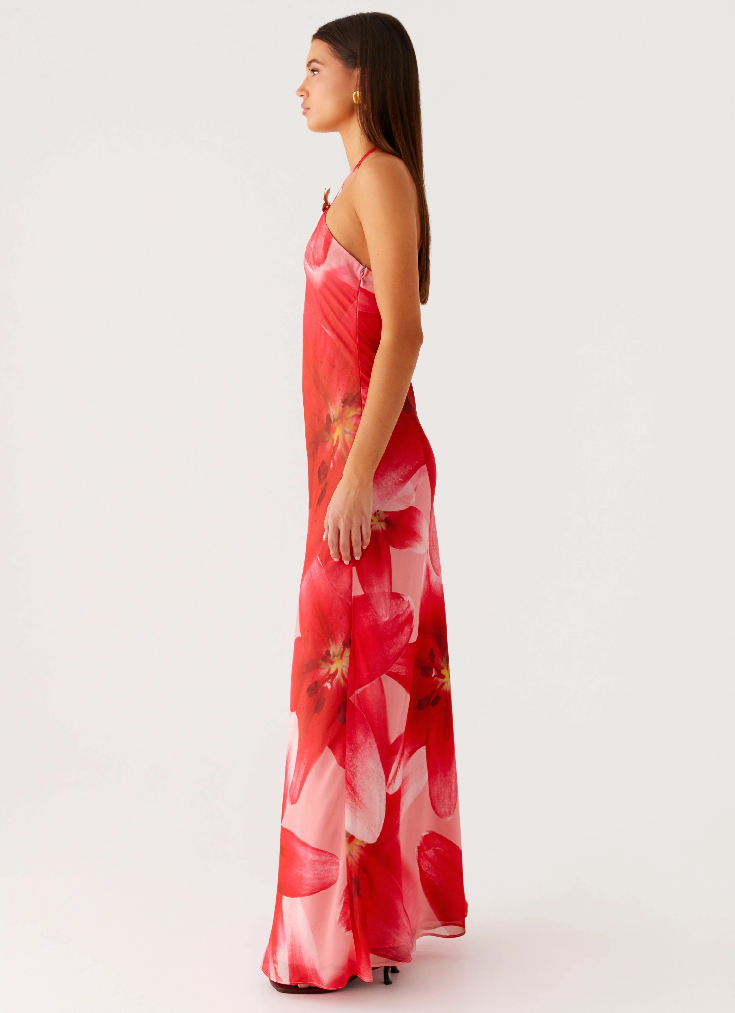 Wrap Charm Vatiana Chiffon Maxi Dress - Peach Watermelon Flower