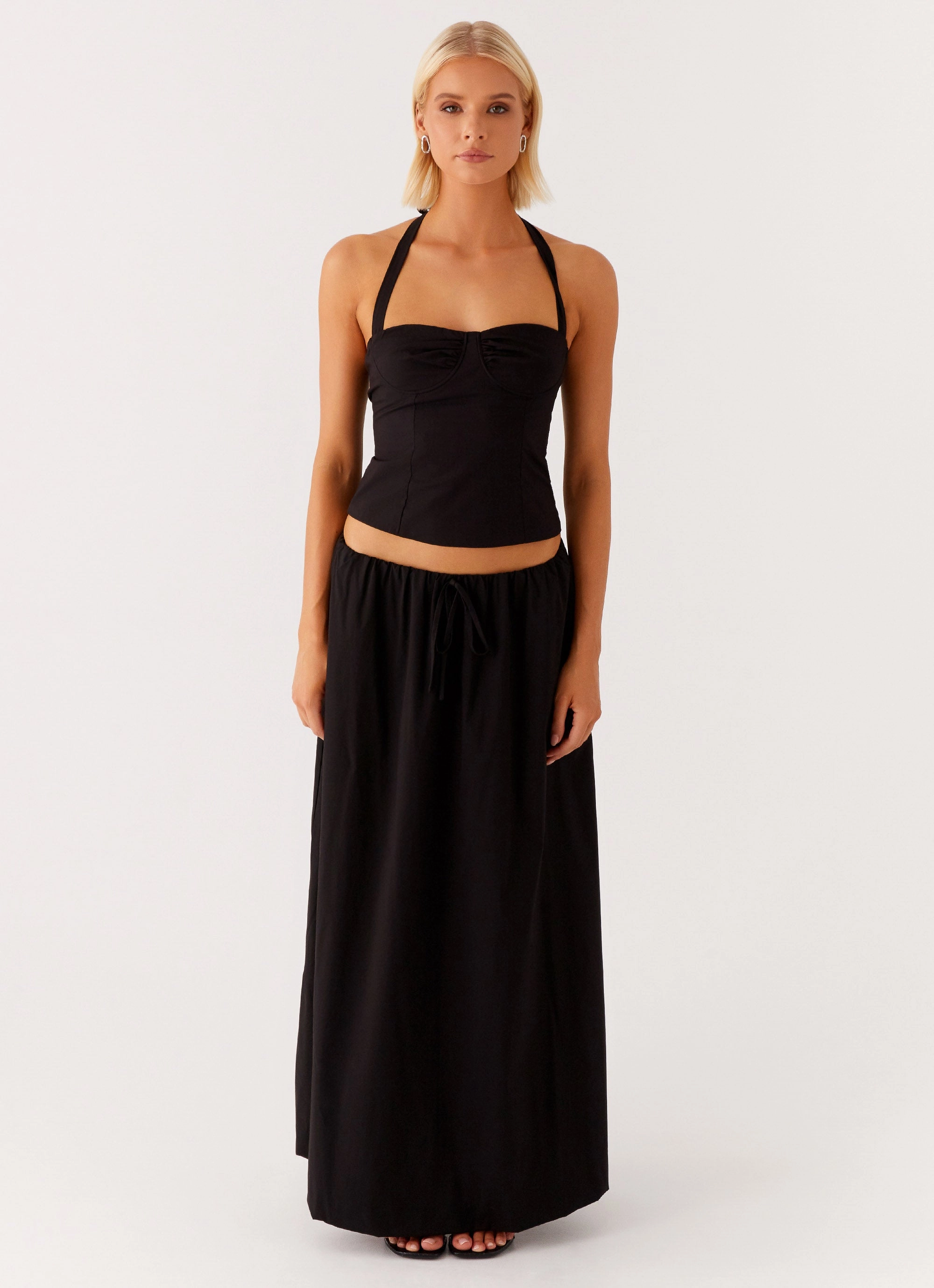 Cheryl Maxi Skirt - Black Flowy Cut Love Glow