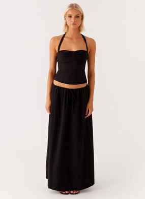 Cheryl Maxi Skirt - Black Flowy Cut Love Glow