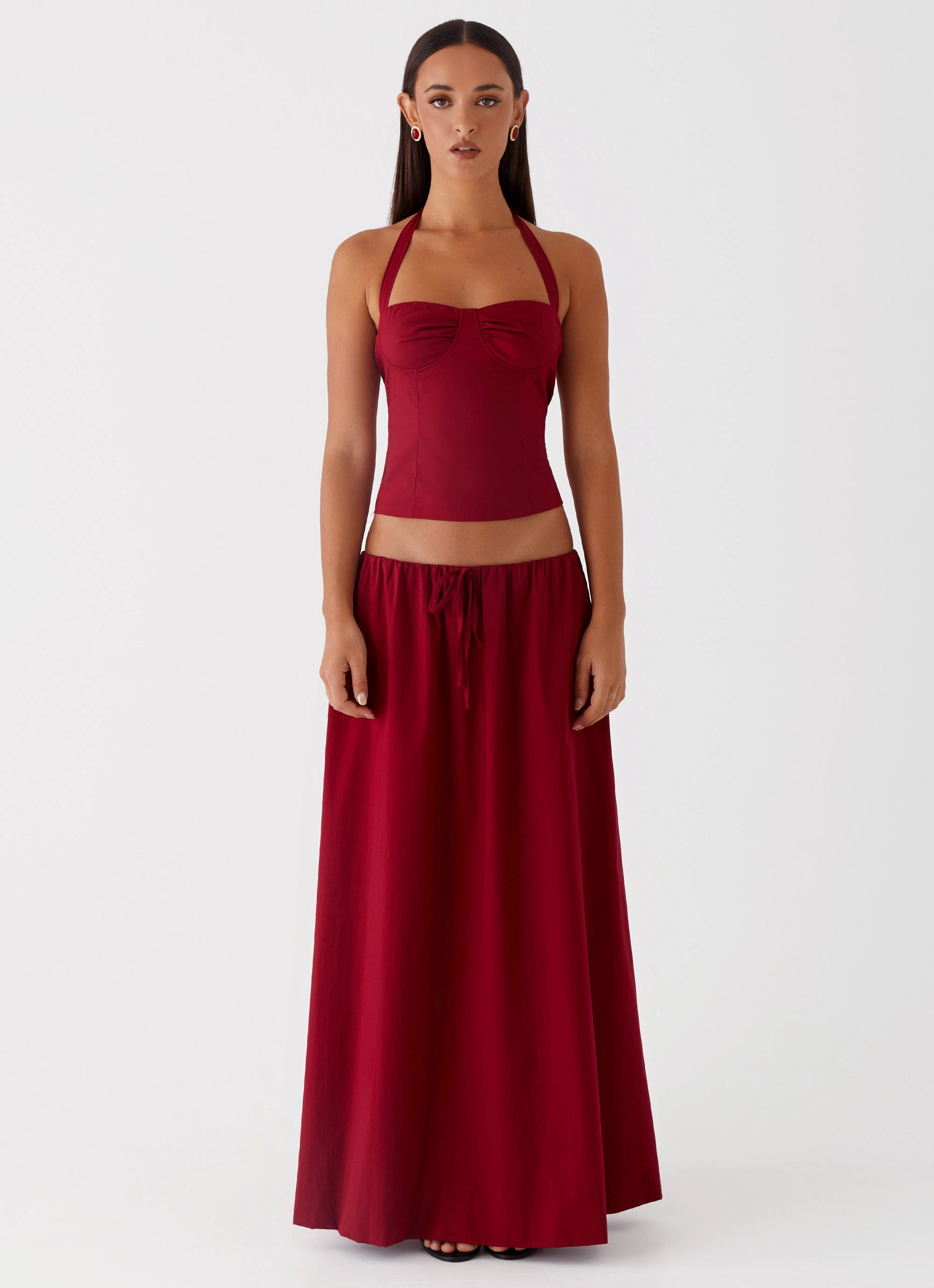 Slim Shape Organic-Fabric Cheryl Maxi Skirt - Cherry Red