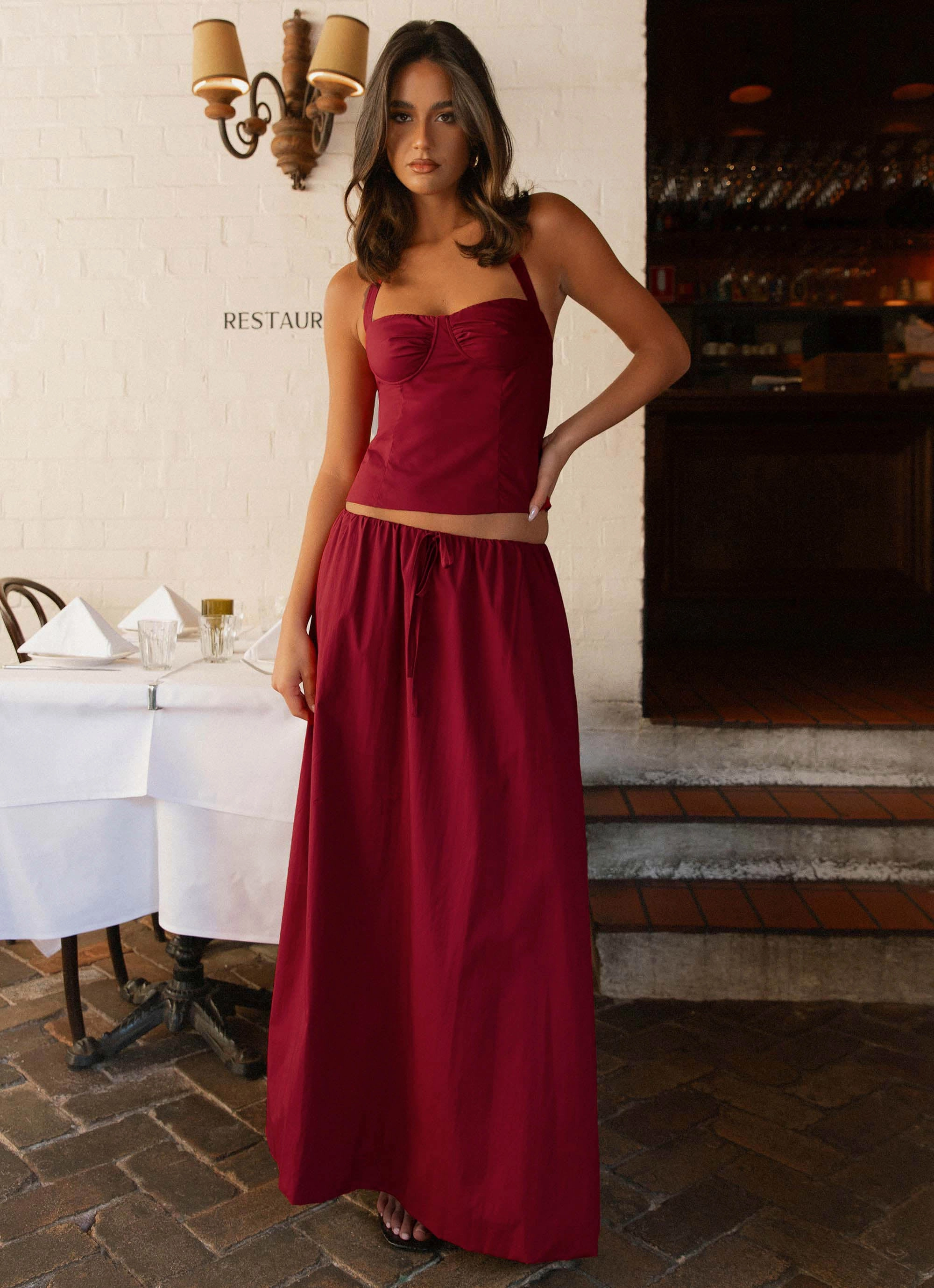 Cheryl Maxi Skirt - Cherry Red Move Free MoistureWickingTechnology