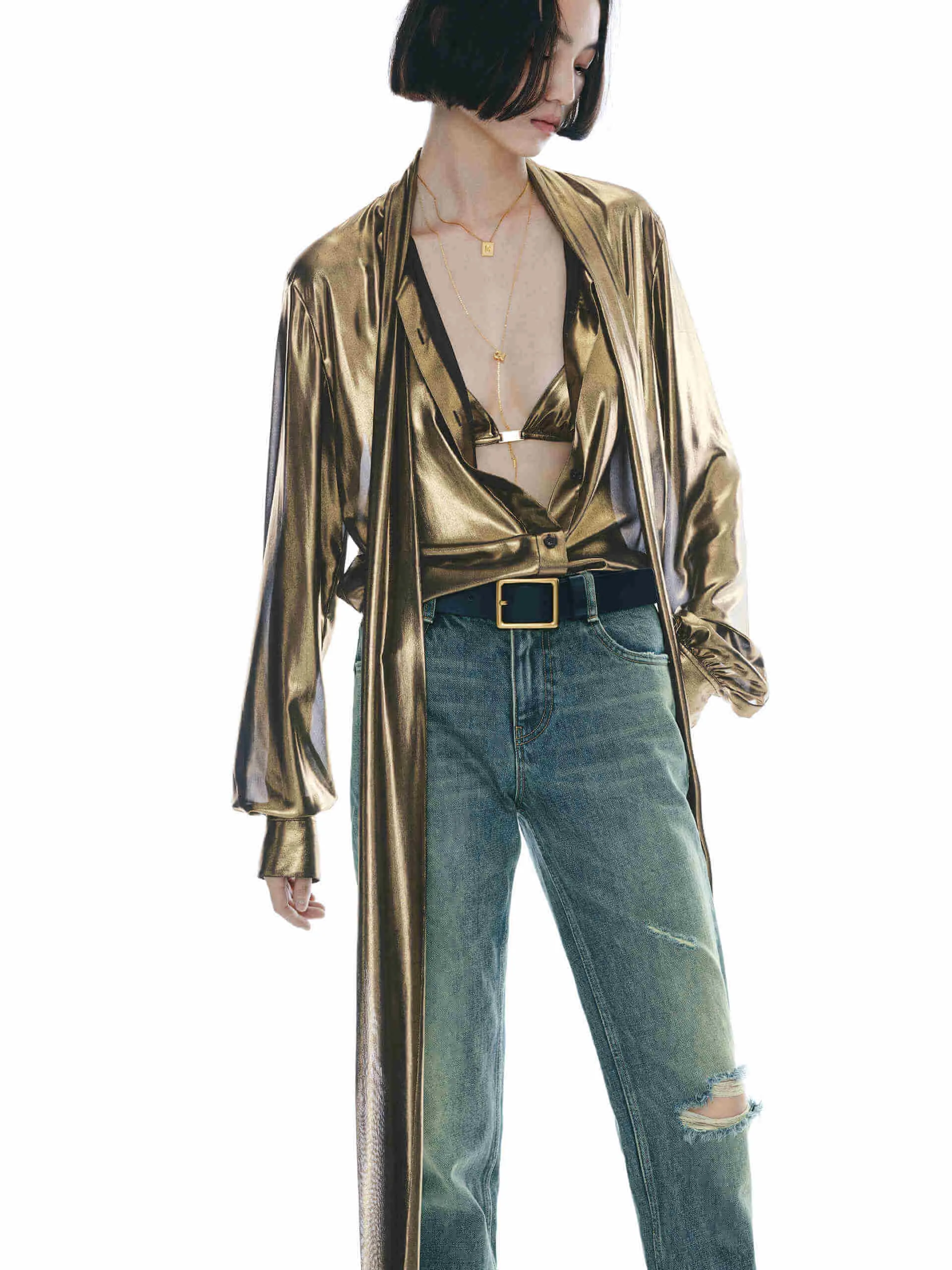 No Slip Shoulder Grip Spring Break Long Sleeve Tie Blouse